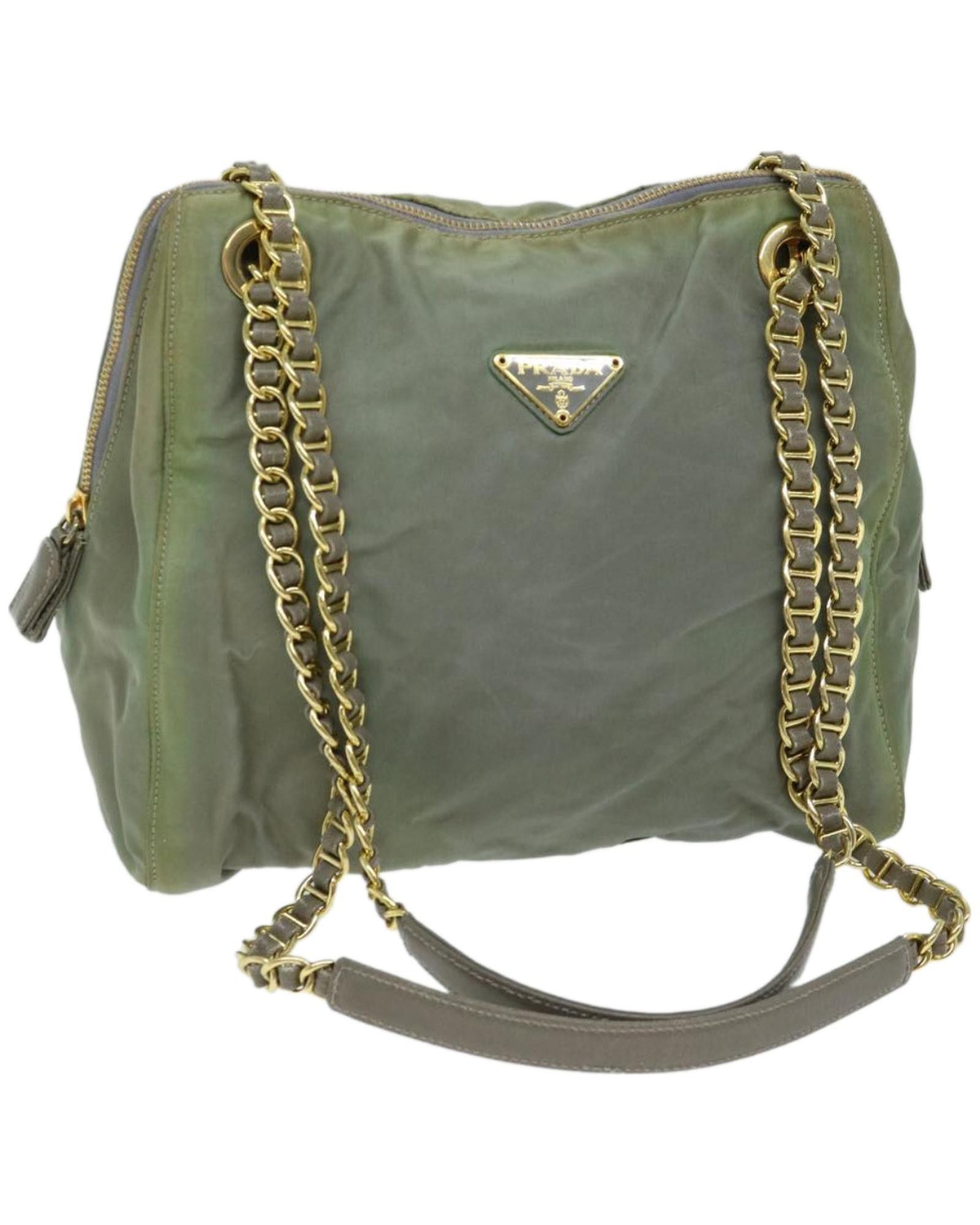 image of Prada Khaki Synthetic Shoulder Bag By Renowned Italian Luxury Brand, Women's