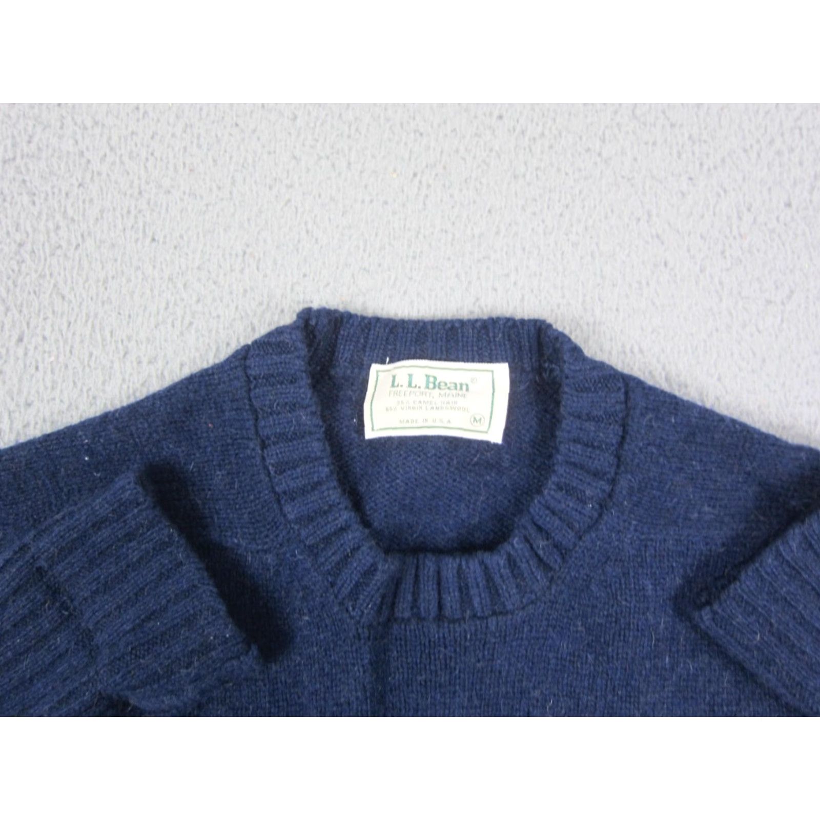 Vintage VINTAGE L.L.Bean Sweater Mens M Blue Lambswool Camel Hair Elbow Patch 70s Pullover Cardigans? Size US M / EU 48-50 / 2 - 3 Thumbnail