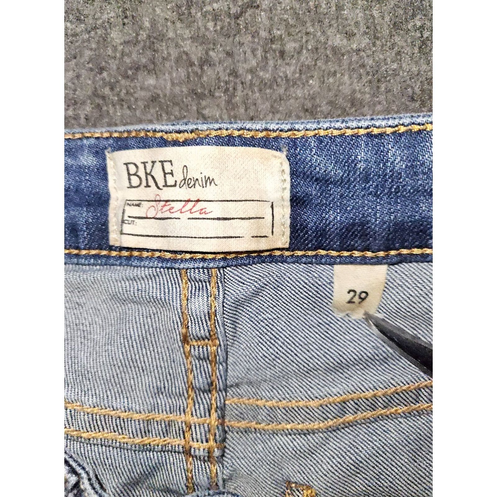 Vintage BKE Stella Cropped Jeans Women's 29 Low Rise Blue Stretch Distressed Preppy Logo Embroidered Button Inseam 25 Denim Size 29" - 2 Thumbnail