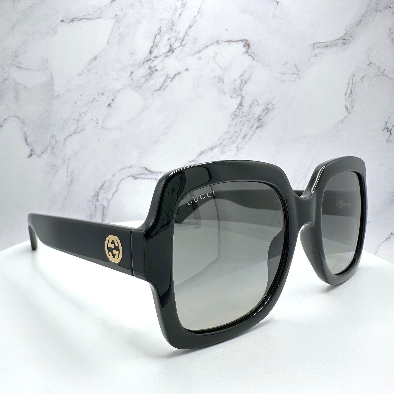 Gucci Gucci Sunglasses Black Square Womens Gold GG Logo Oversized Size ONE SIZE - 18 Thumbnail