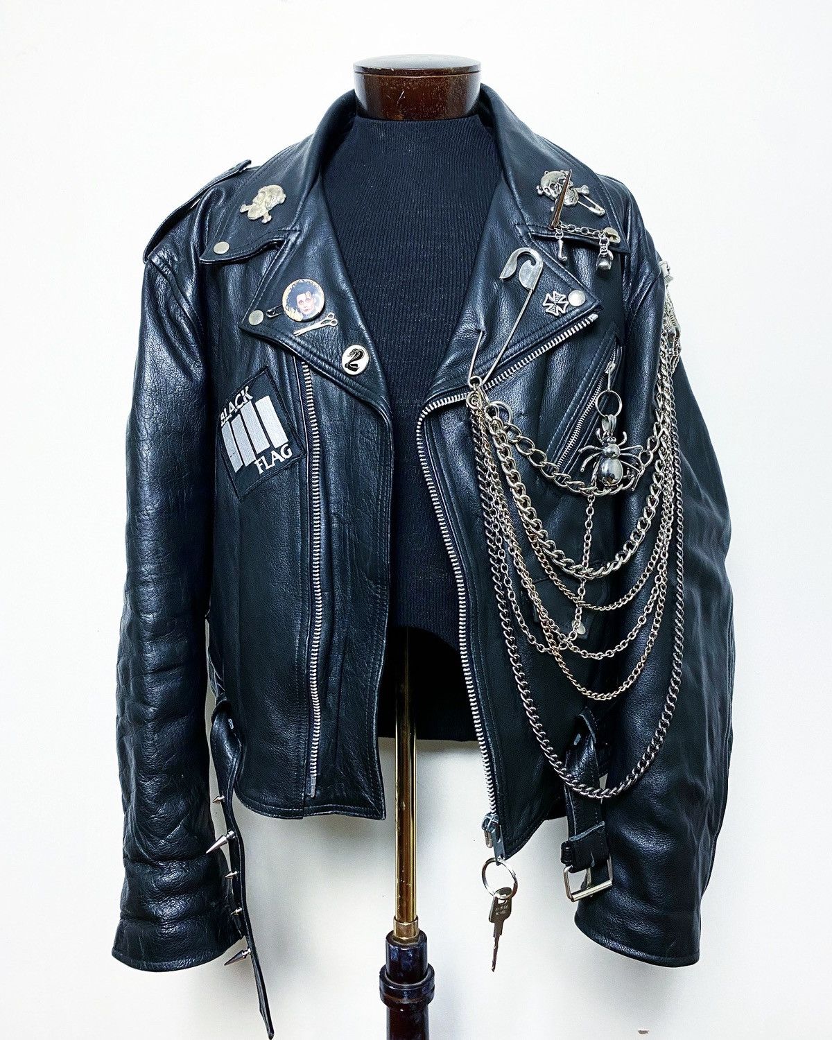 Art Comes First BLACK FLAG CUSTOM BLACK LEATHER BIKE PUNK GOTH 666 JACKET Size US XXL / EU 58 / 5 - 2 Thumbnail