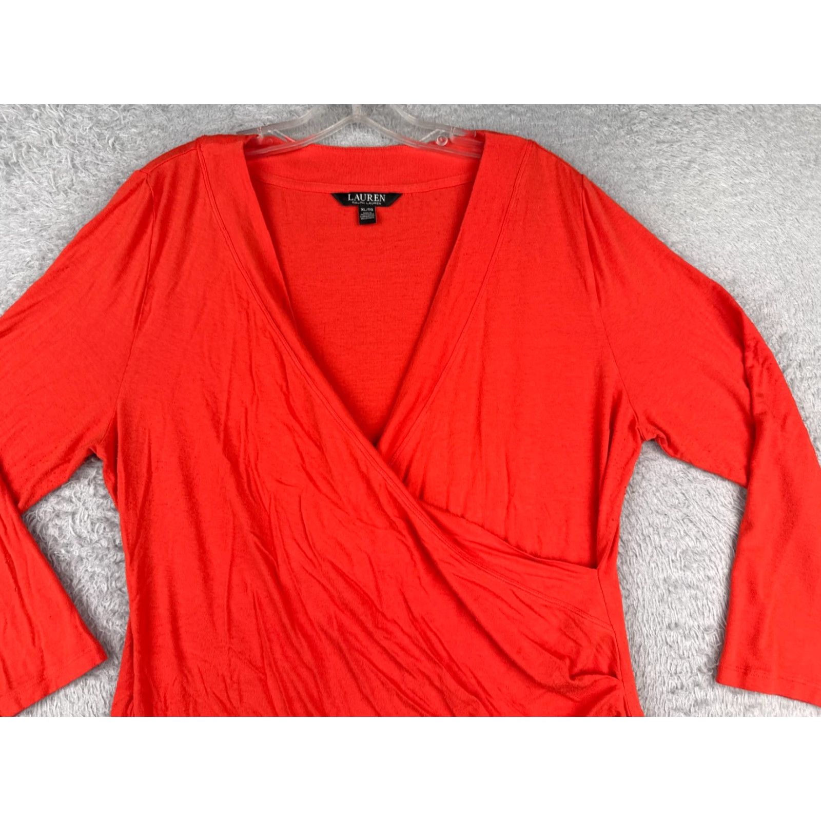 Ralph Lauren Lauren Ralph Lauren Shirt Women XL Orange Viscose Blend Black Label, Logo, Knit, T-Shirt, Casual, Regular, Long Sleeve, Pullover, V-Neck, City, 90s? Size XL / US 12-14 / IT 48-50 - 4 Thumbnail