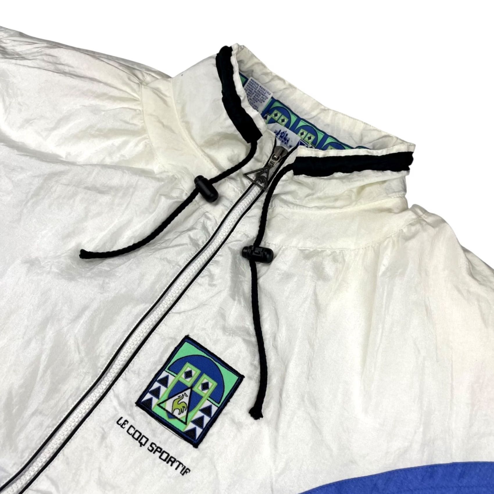 Le Coq Sportif VINTAGE Le Coq Sportif Windbreaker Jacket Medium Mens White/Blue/Green Nylon Lined Full Zip Size US M / EU 48-50 / 2 - 2 Thumbnail