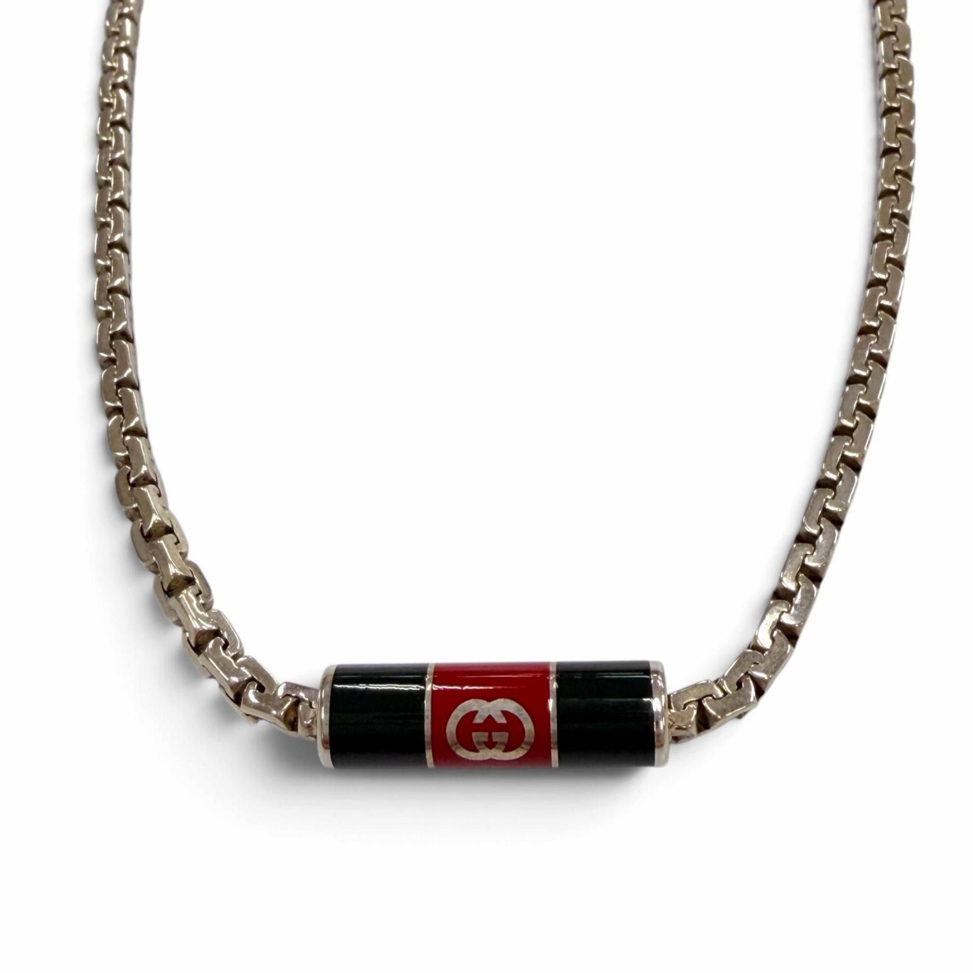 Gucci 853880 Web Line Sherry Ag925 Stripe Detail Necklace, Silver, Made In Italy, Weight 34.3g, Men's, Comes With Box And Dust Bag, Women's
