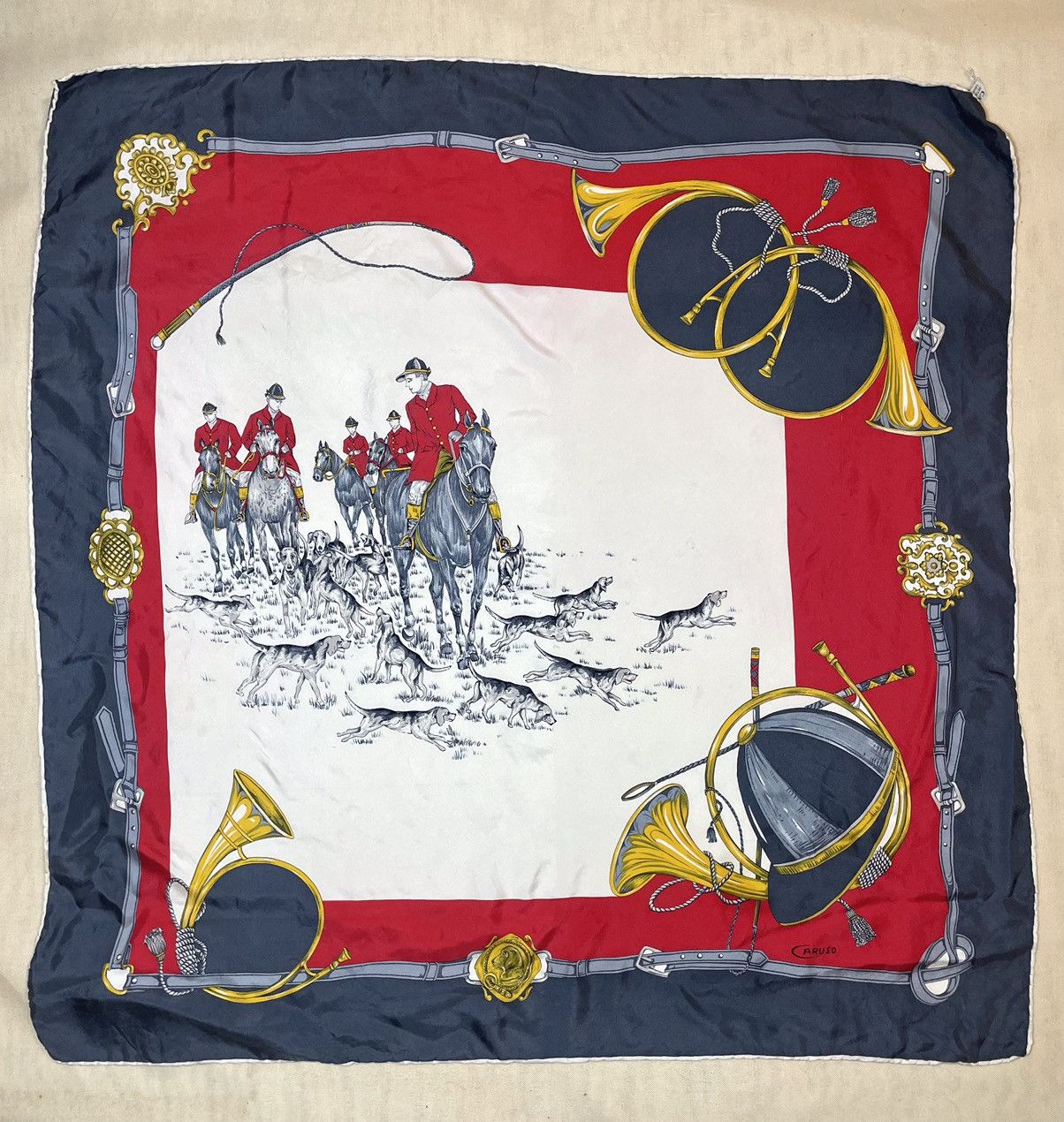 Caruso × Vintage Caruso hunting dog silk scarf Size ONE SIZE - 4 Thumbnail