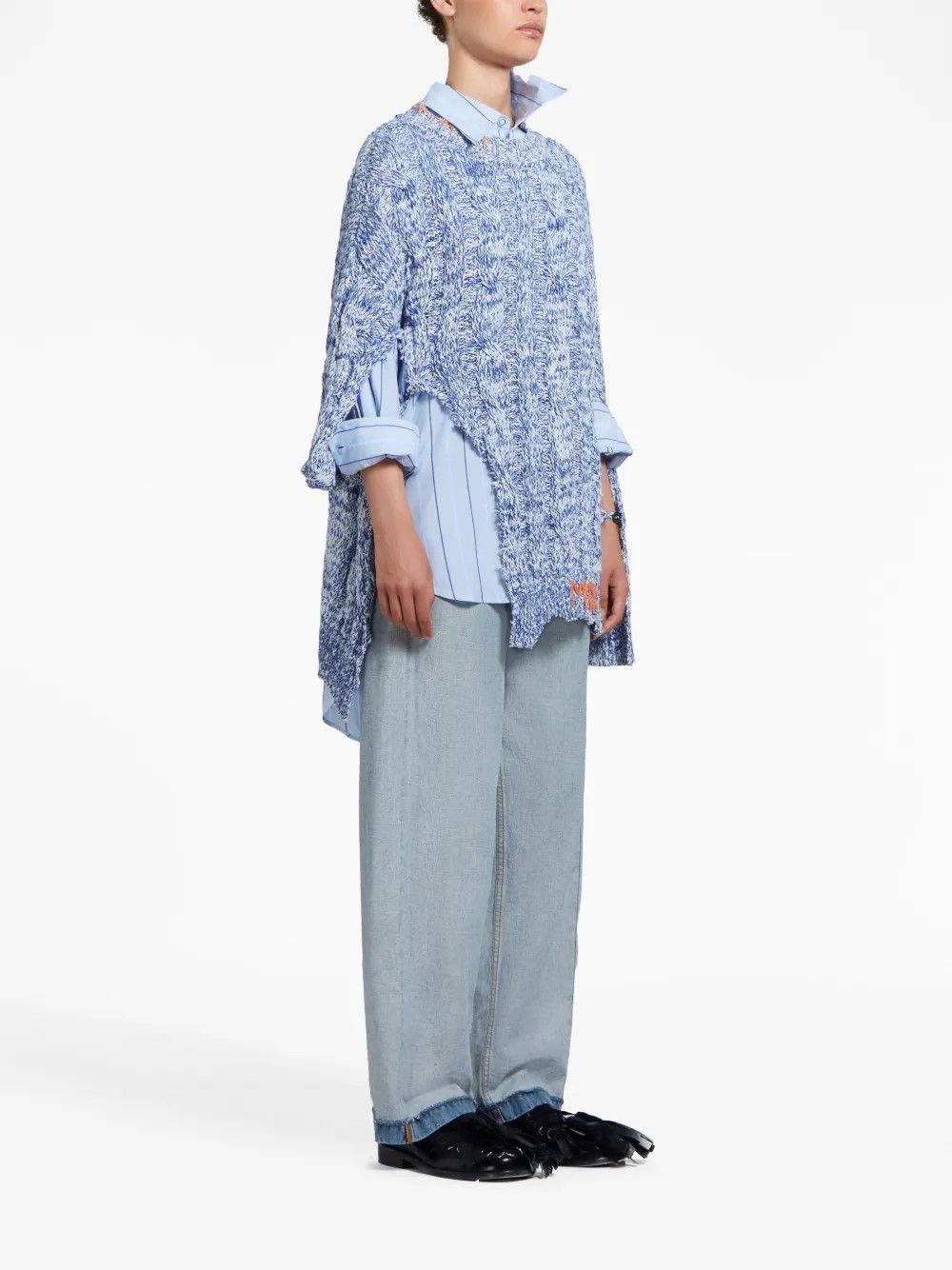 Marni o1w1db10125 Distressed Marl Knit Jumper in Royal Blue Size M / US 6-8 / IT 42-44 - 3 Thumbnail