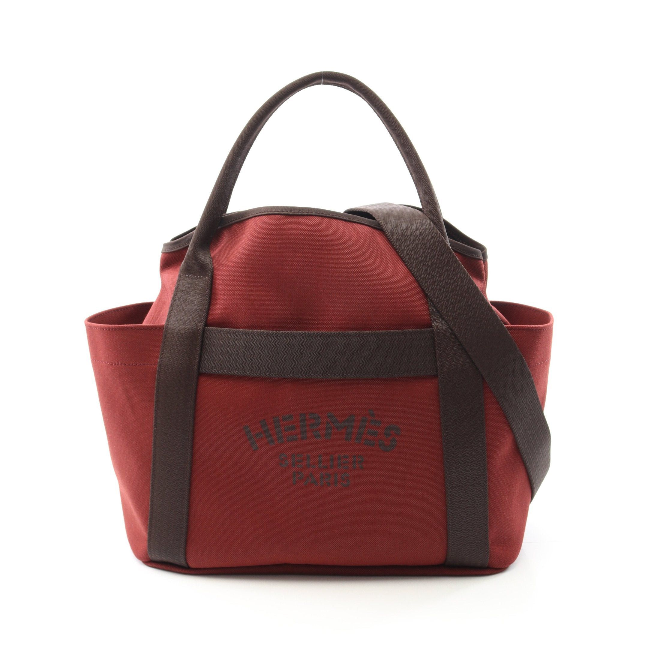 Hermes Hermes Sac De Pansage Groom Rouge Ash Handbag Tote Bag Toile Chevron Burgundy Dark Brown Silver Hardware B Stamp Size ONE SIZE - 1 Thumbnail