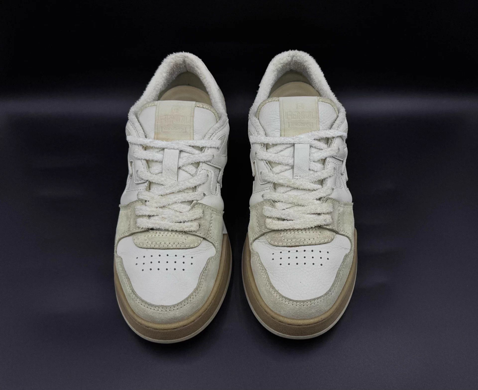 Fendi FENDI leather embossed lace-up low-top white men's sneakers Size US 8.5 / EU 41-42 - 2 Thumbnail