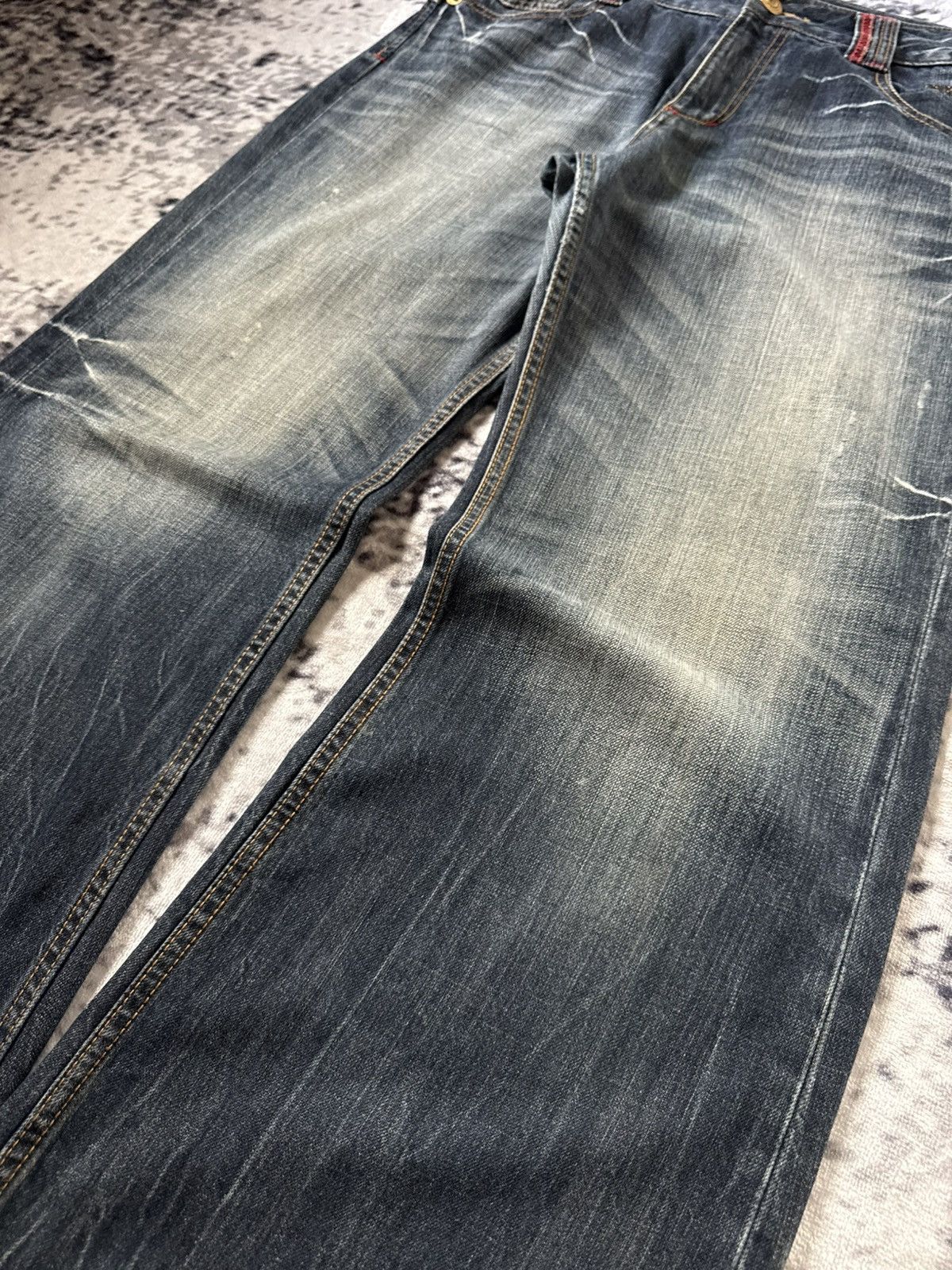 Japanese Brand Oririn Dr Denim Embroidered Flared Wide Leg Jeans Size US 34 / EU 50 - 15 Thumbnail