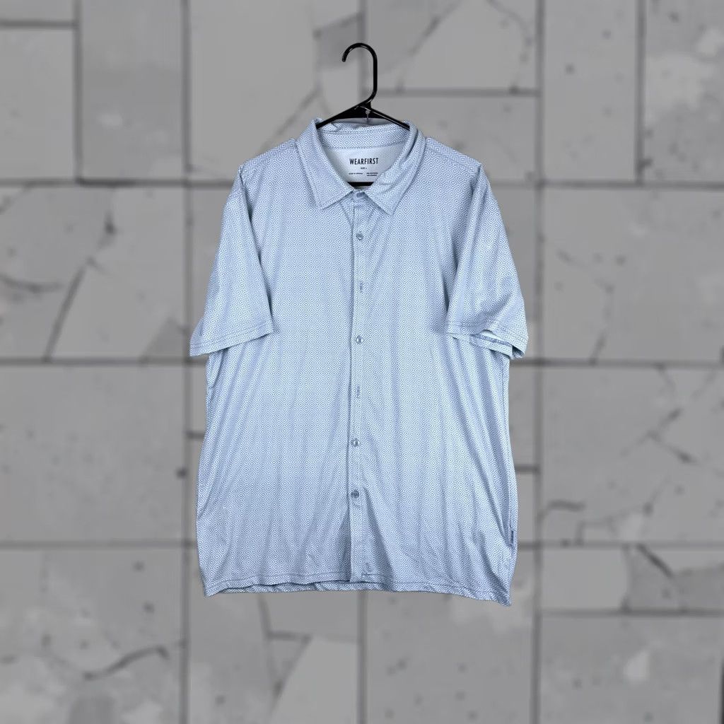 Vintage Wearfirst Shirt Mens Large Blue Geometric Short Sleeve Button Front Casual Size US L / EU 52-54 / 3 - 1 Thumbnail