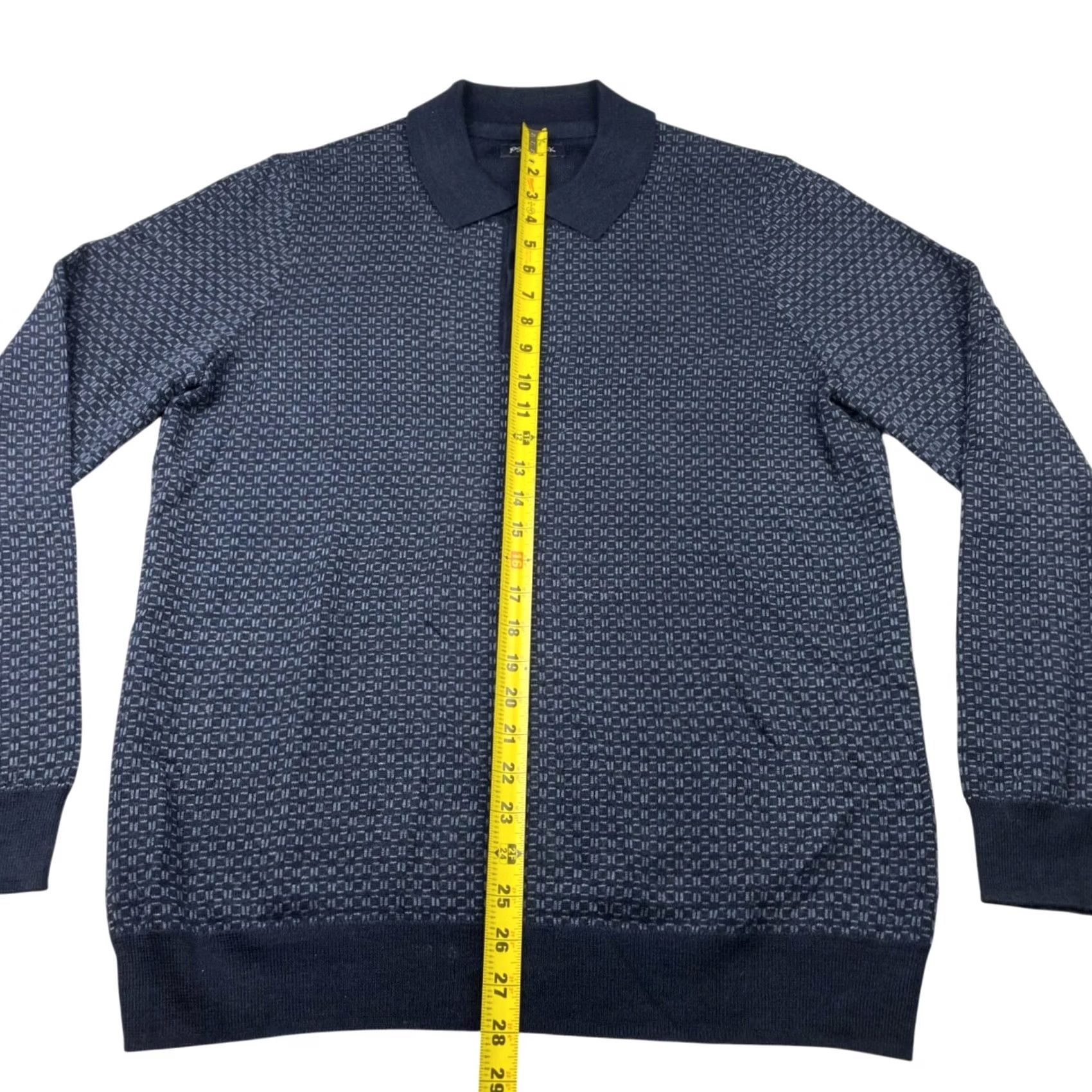 Jos. A. Bank Jos A Bank Men's Wool Tailored Fit Polo Sweater Navy Blue Geometric Large Size US L / EU 52-54 / 3 - 4 Thumbnail