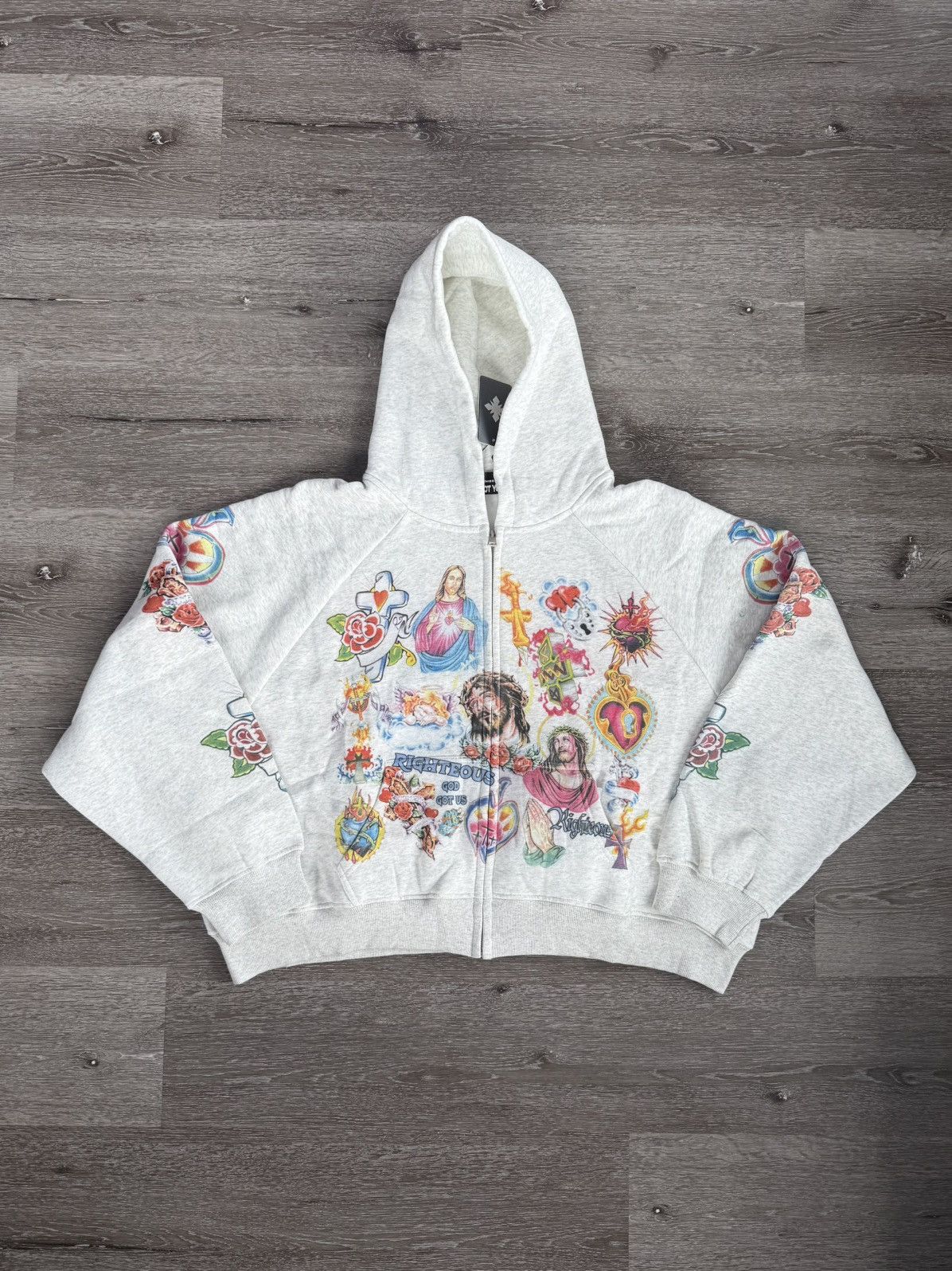 Other We Are Righteous "Risen King" Cropped (Grey) Zip-Up Hoodie Size US XXL / EU 58 / 5 - 1 Thumbnail