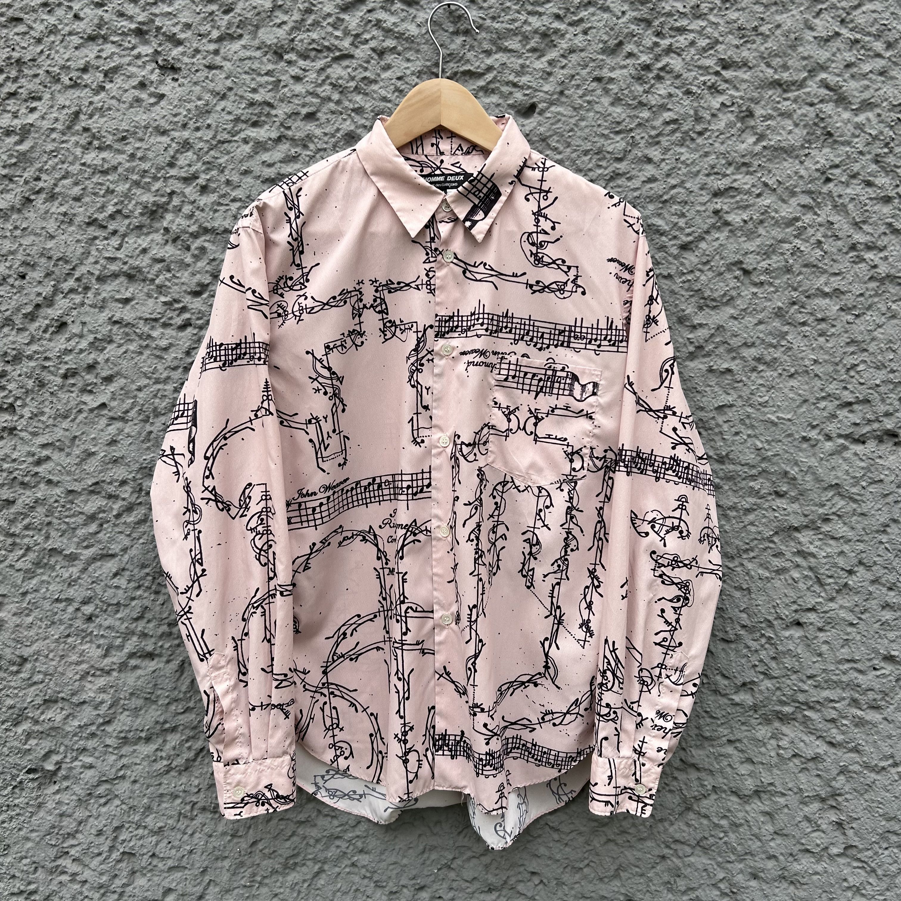 Comme des Garcons CDG Homme Deux Light Pink Musical Notes Shirt Button Up Size US M / EU 48-50 / 2 - 1 Thumbnail