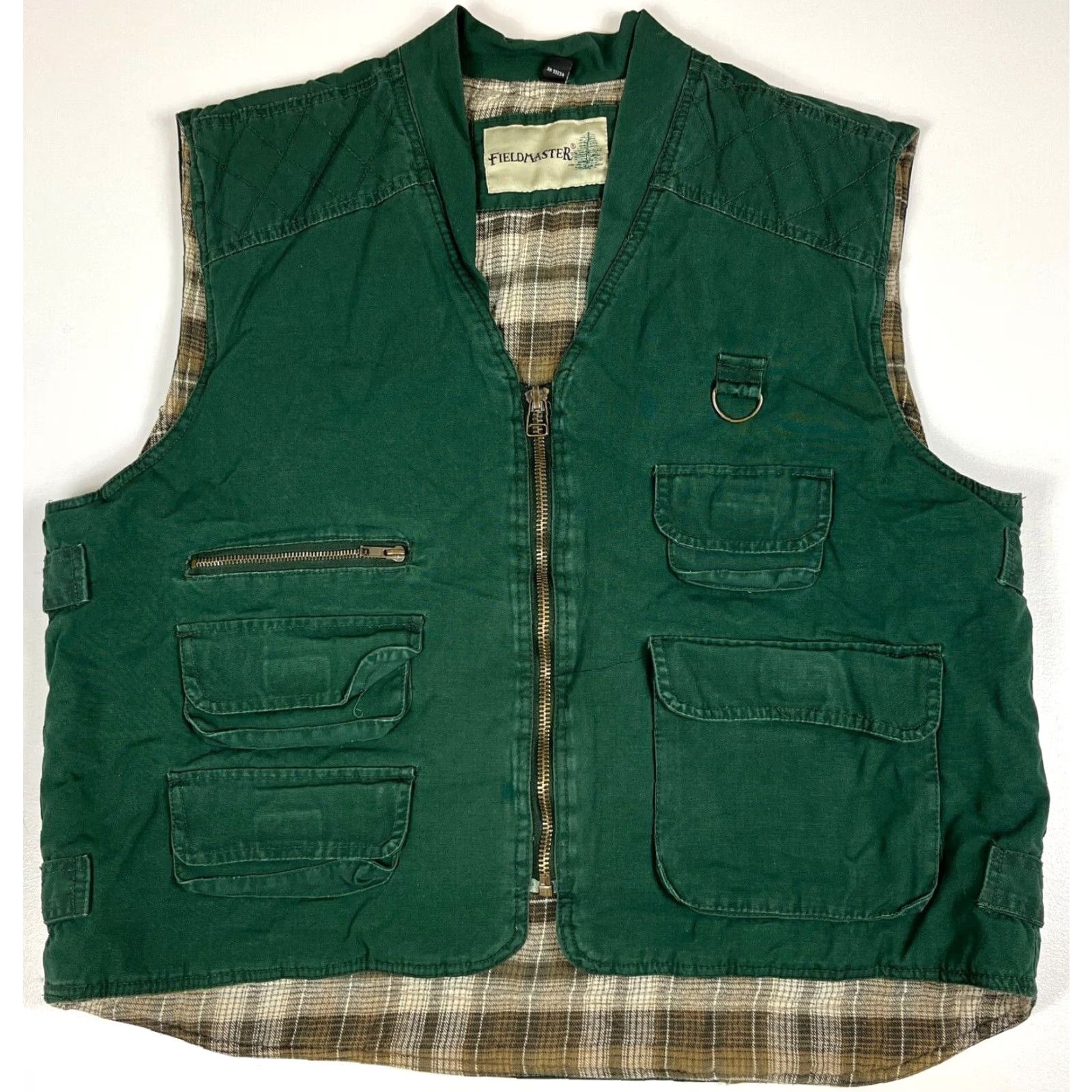 Vintage VINTAGE Fieldmaster Men's Vest Fishing Hunting Flannel Lined Green Cotton Canvas Pockets Zipped Pockets Size L Size US L / EU 52-54 / 3 - 2 Thumbnail