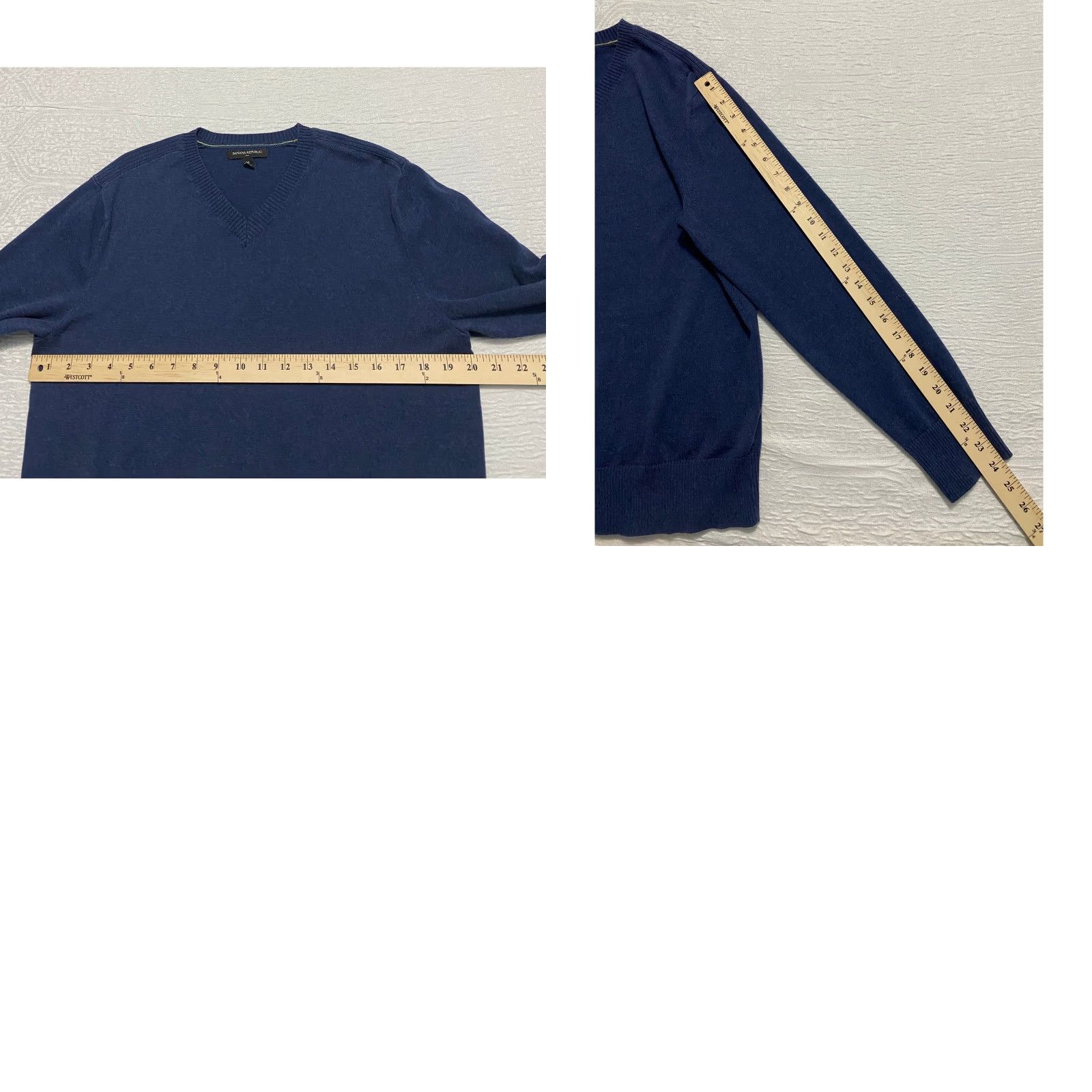 Banana Republic Banana Republic Mens V-Neck Sweater Long Sleeve Medium Blue Cotton Knit Pullover Casual Classic All Seasons Size US M / EU 48-50 / 2 - 8 Thumbnail