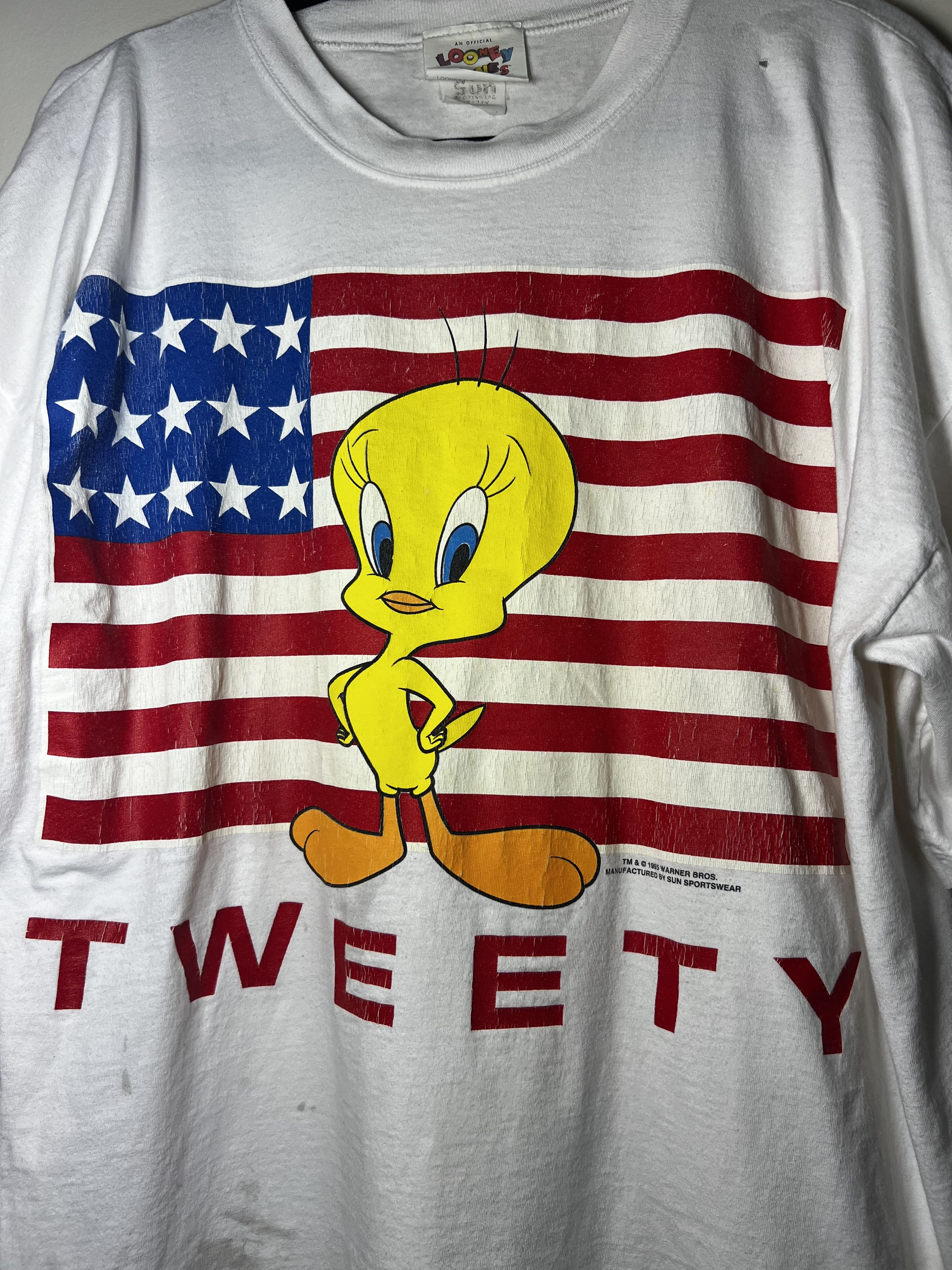 Warner Bros Vintage 1995 Tweety Bird American Flag Warner Bros T-Shirt Size US XXL / EU 58 / 5 - 2 Thumbnail