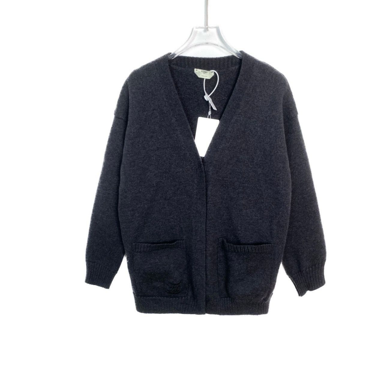 Fendi Fendi Womens Wool Knit Cardigan Coat Dark Grey Size 40 Size S / US 4 / IT 40 - 1 Thumbnail