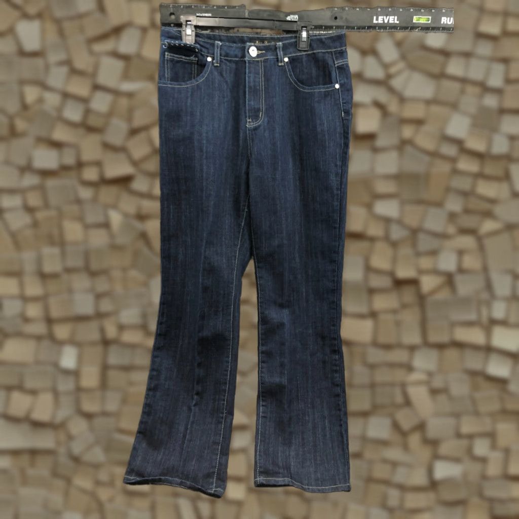 Vintage Ashley Stewart Jeans Size 14 Womens Dark Wash Blue Rhinestone Accent Denim Straight 5-Pocket Size 36" / US 14 / IT 50 - 1 Thumbnail