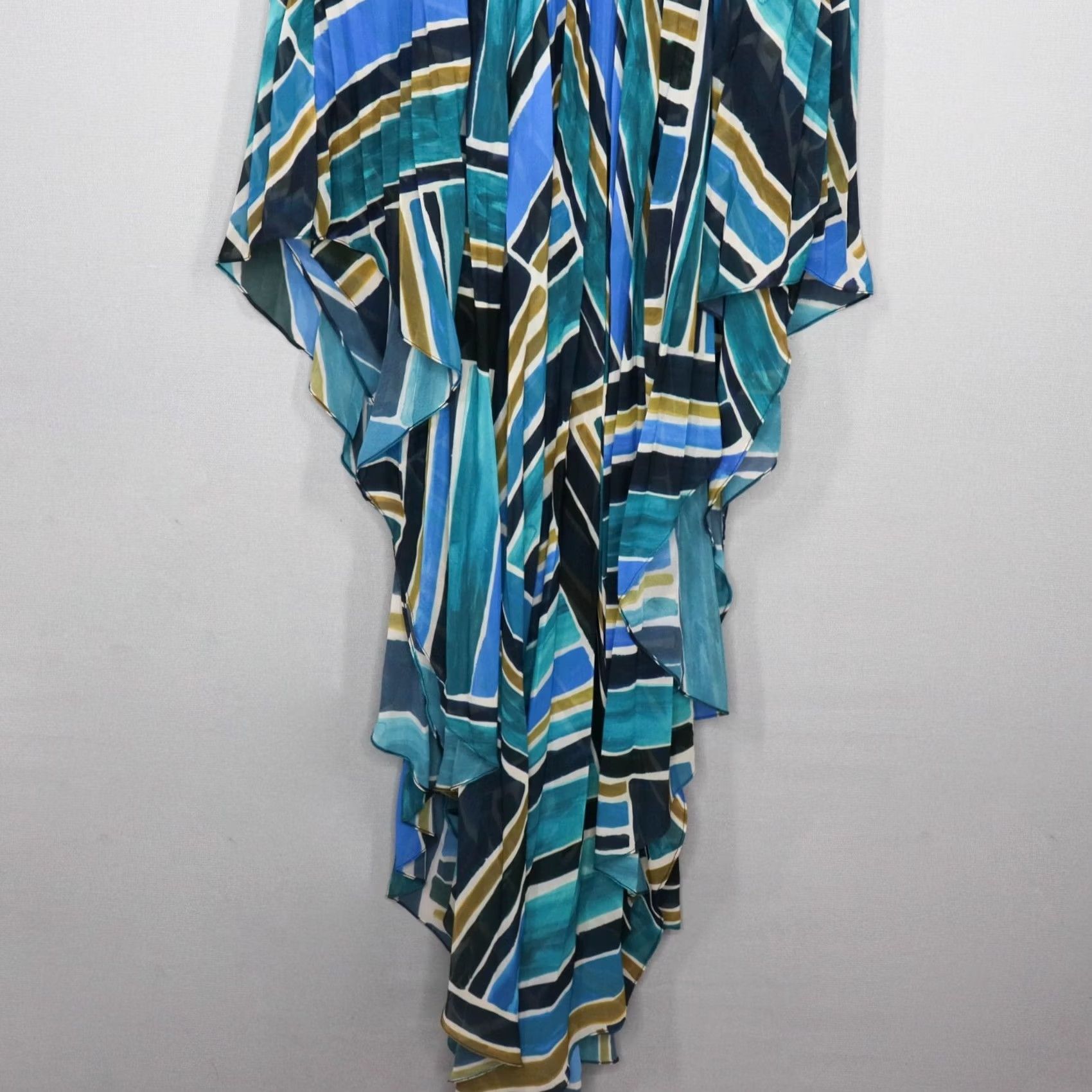 Vintage Talitha Maxi Dress Large Sleeveless Halter Painted Print Handkerchief Hem Blue Dress Womens Large Halter Beach Pattern Casual Party/Cocktail Blue Size L / US 10 / IT 46 - 3 Thumbnail