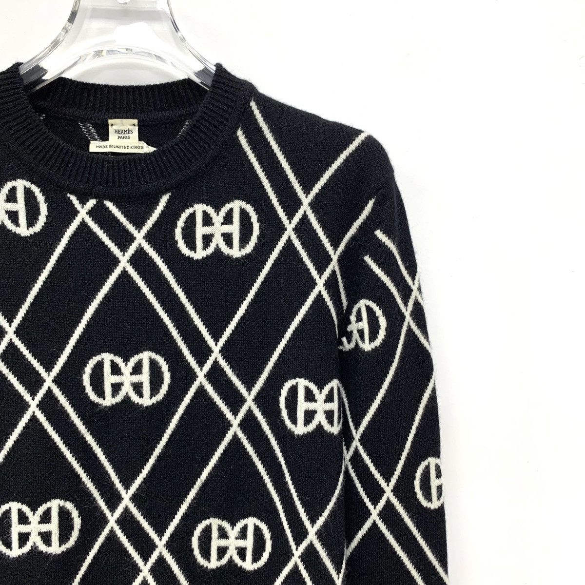Hermes Hermes Black Lattice Jacquard Long Sleeve Knitwear K26WX Size XS / US 0-2 / IT 36-38 - 3 Thumbnail