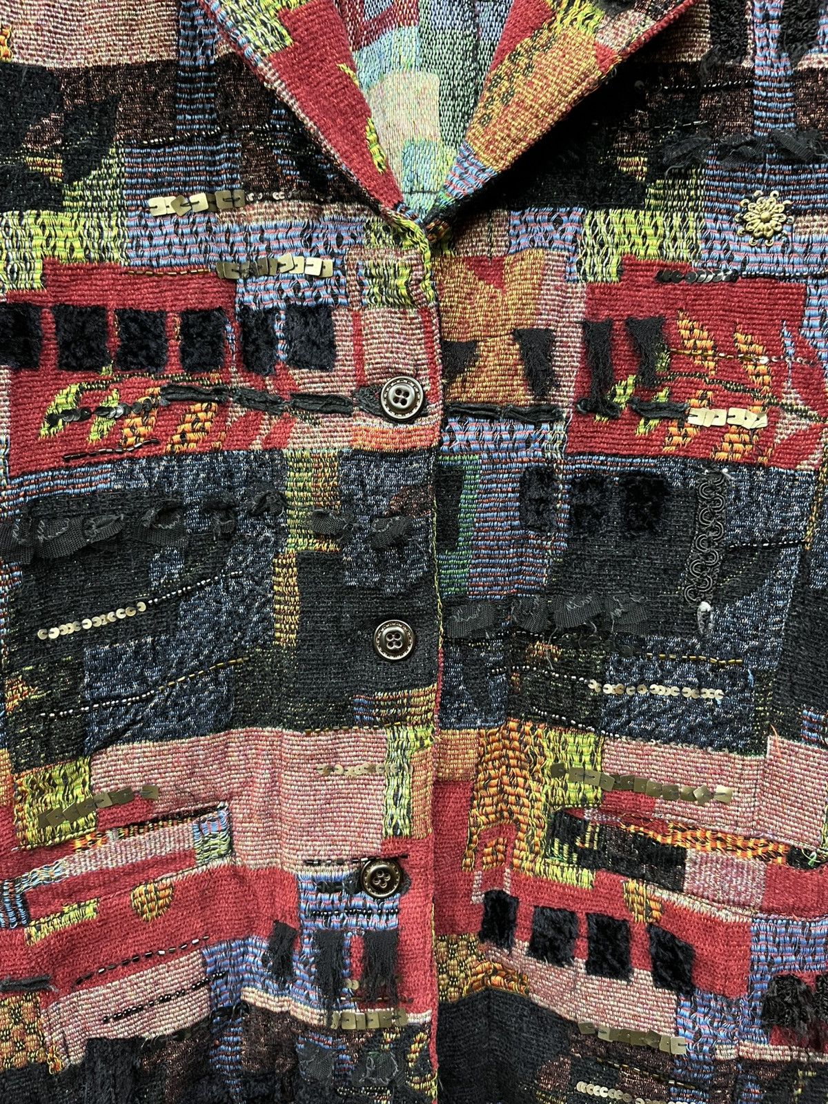 Chicos Vtg Tapestry Patchwork Art Blazer Grunge Avant Garde Jacket Size M / US 6-8 / IT 42-44 - 14 Thumbnail