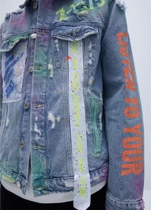 Zara Zara Distressed Denim Trucker Painted Jacket M Size Size US M / EU 48-50 / 2 - 9 Thumbnail