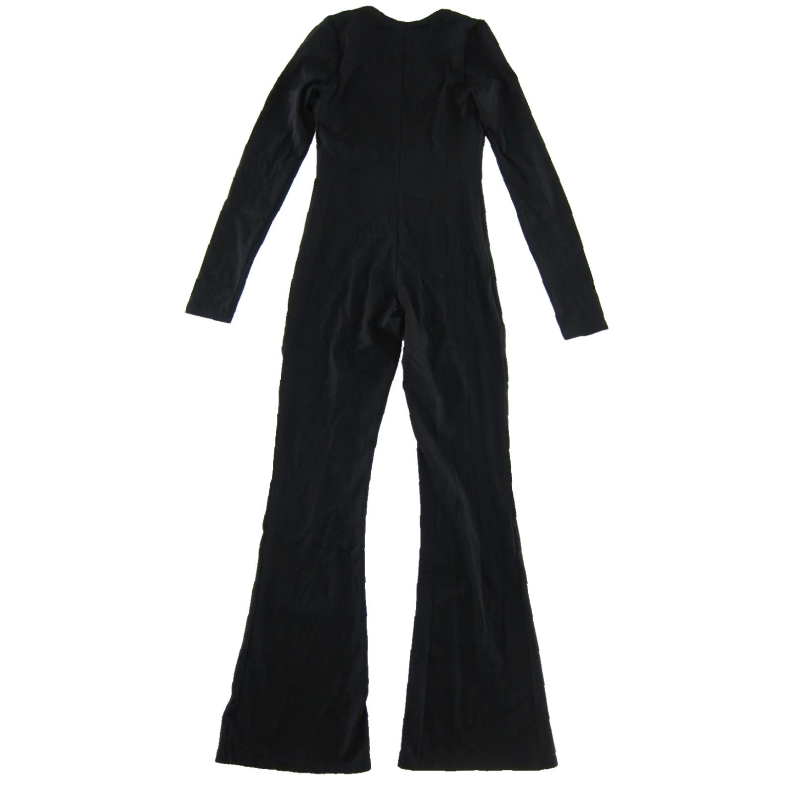 Vintage Qinsen Black Jumpsuit Women M Flare Leg Long Sleeve Stretch One-Piece NWT Size M / US 6-8 / IT 42-44 - 2 Thumbnail