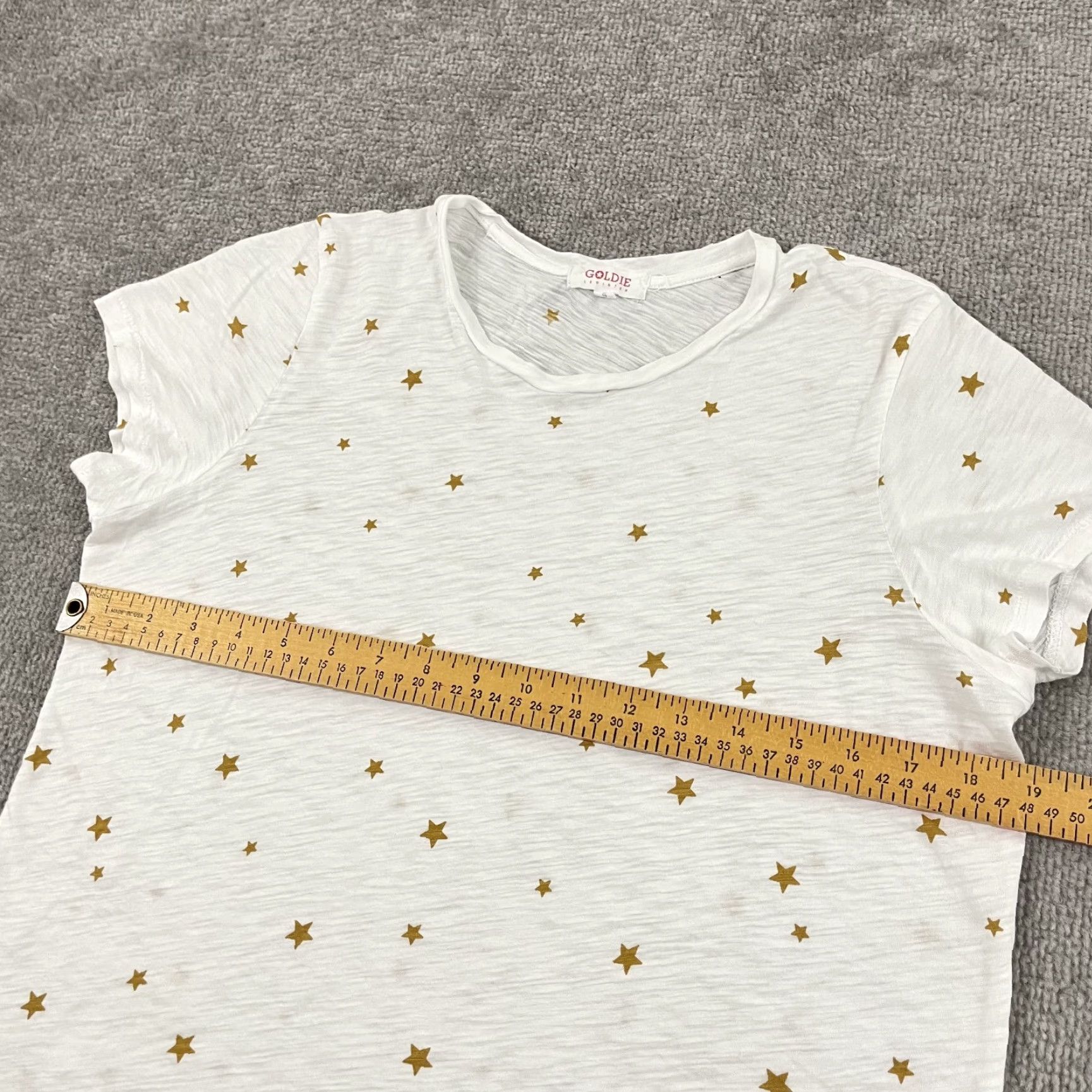 Vintage Goldie Womens Short Sleeve Blouse Top Small White Gold Star Print Casual Shirt Size S / US 4 / IT 40 - 5 Thumbnail