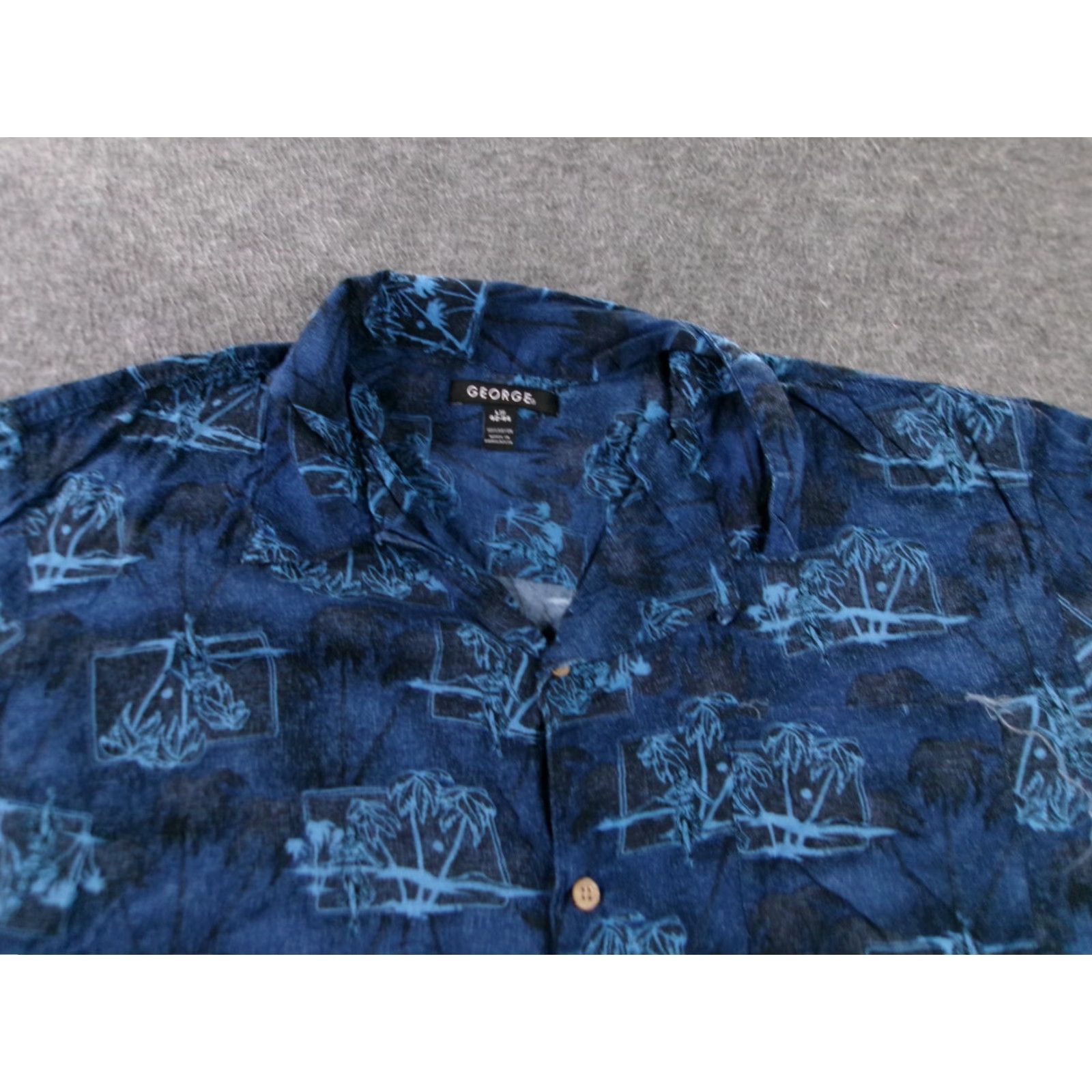 George George Shirt Mens Large Blue Tropical Hawaiian Resort Floral Short Sleeve Button-Up Collared Casual Travel Workwear Size US L / EU 52-54 / 3 - 2 Thumbnail