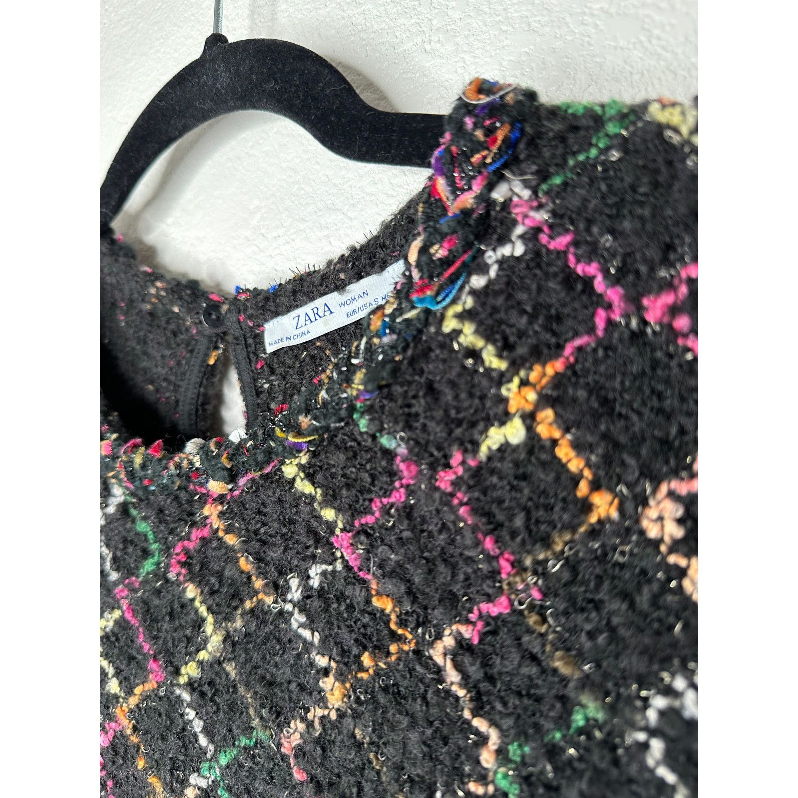 Zara Zara Black Multicolor Knit Sweater Pearls on Sleeves Top S Size S / US 4 / IT 40 - 6 Thumbnail