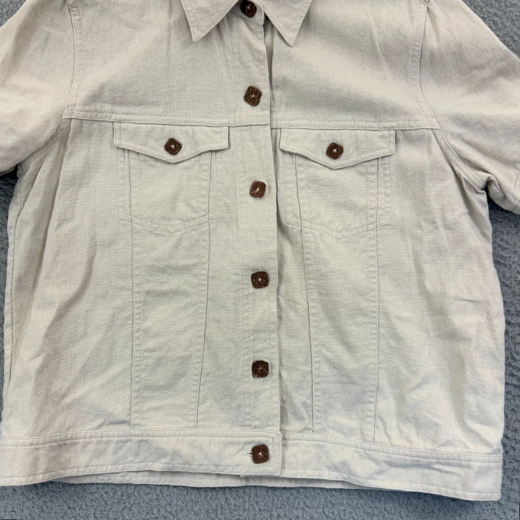 Vintage Christopher & Banks Shirt Womens Large Beige Linen Button Up Pockets Boho Loose Size L / US 10 / IT 46 - 2 Thumbnail