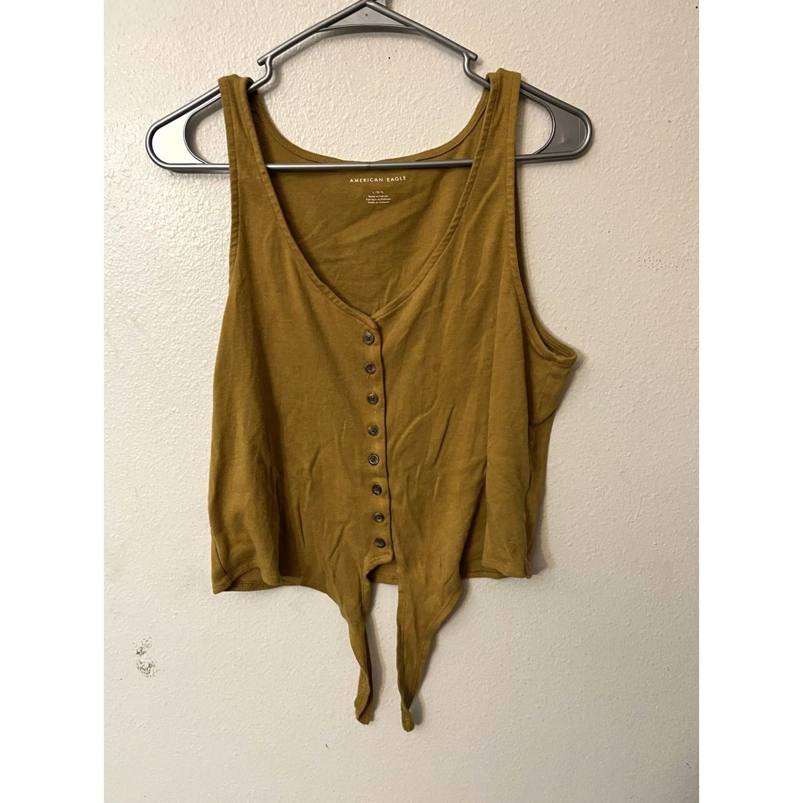 American Eagle Outfitters American Eagle Outfitters Tank Top Womens Large Yellow V Neck Tie Front Knot Sleeveless Size L / US 10 / IT 46 - 2 Thumbnail