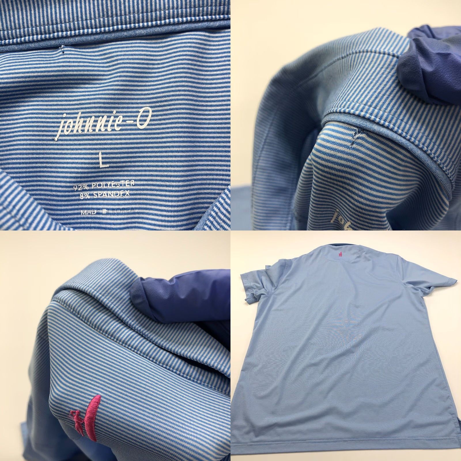 johnnie-O VINTAGE Johnnie-O Large Logos Golf SS Button Polo Striped Solid Shirt LOT OF 2 MINT Size US L / EU 52-54 / 3 - 8 Thumbnail