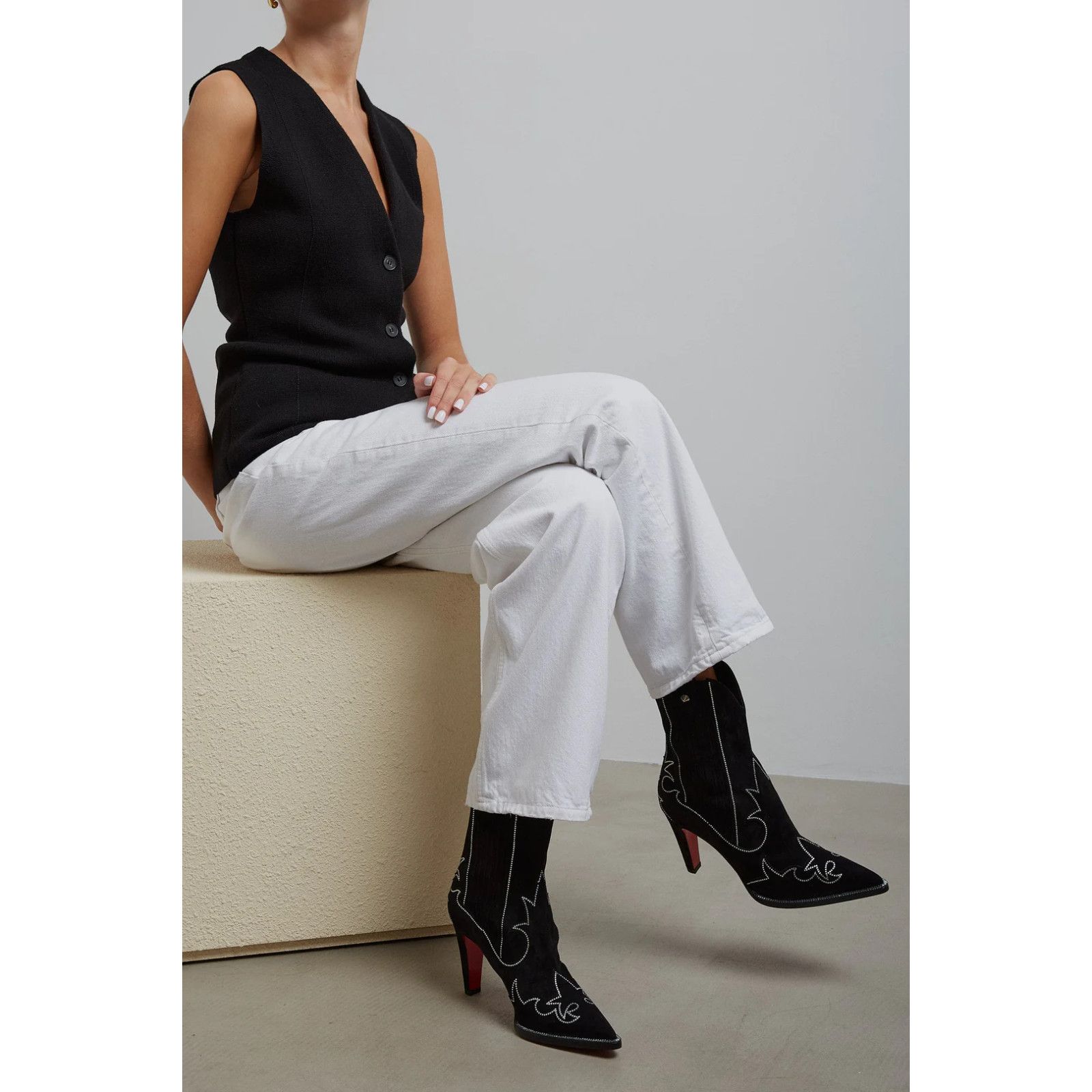 Christian Louboutin Christian Louboutin Santigag Strass Black Suede Boot 36 Size US 5 / IT 35 - 3 Thumbnail