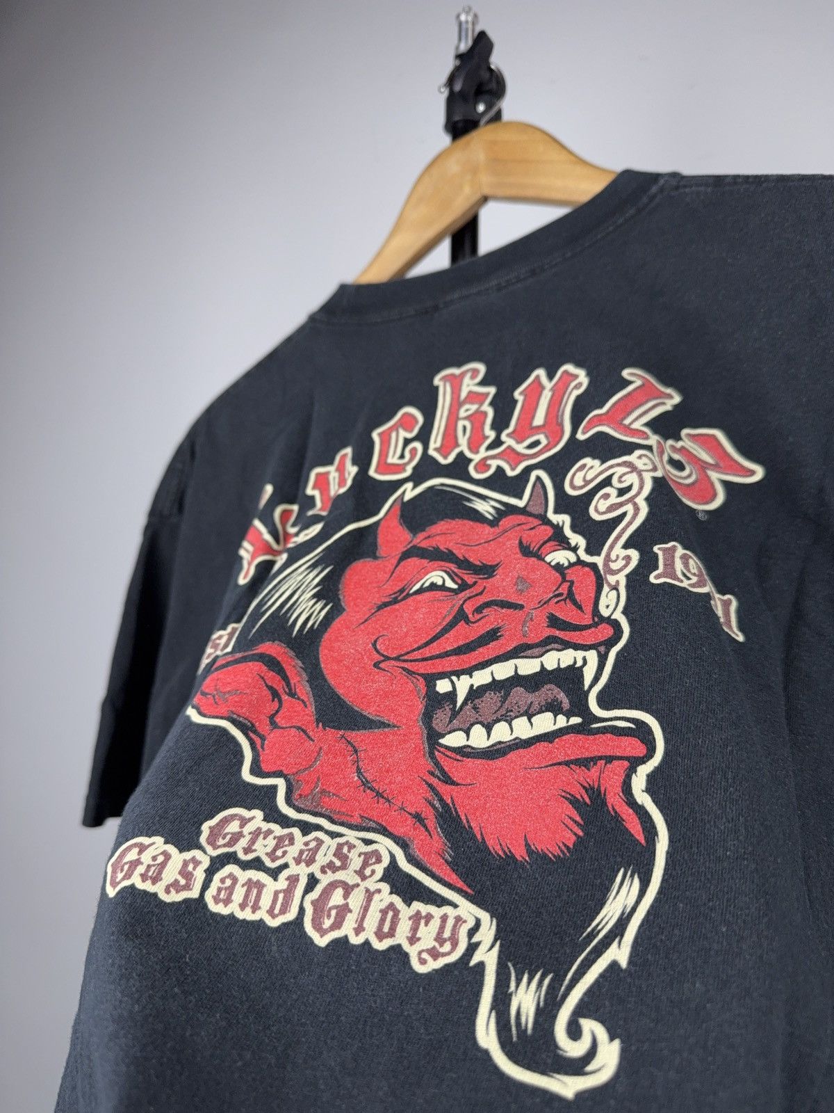 90s Retro Lucky 13 Devil Graphic T-Shirt Hot Rod Biker USA