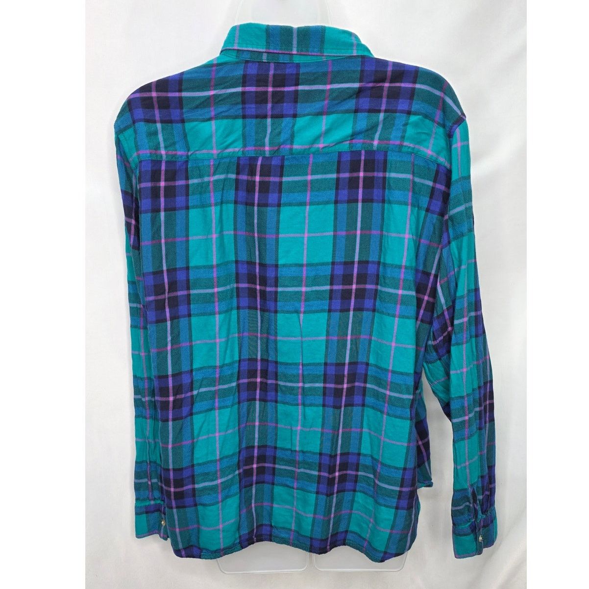American Eagle Outfitters American Eagle Teal Multi Color Plaid Button Front Shirt Size XL / US 12-14 / IT 48-50 - 2 Thumbnail