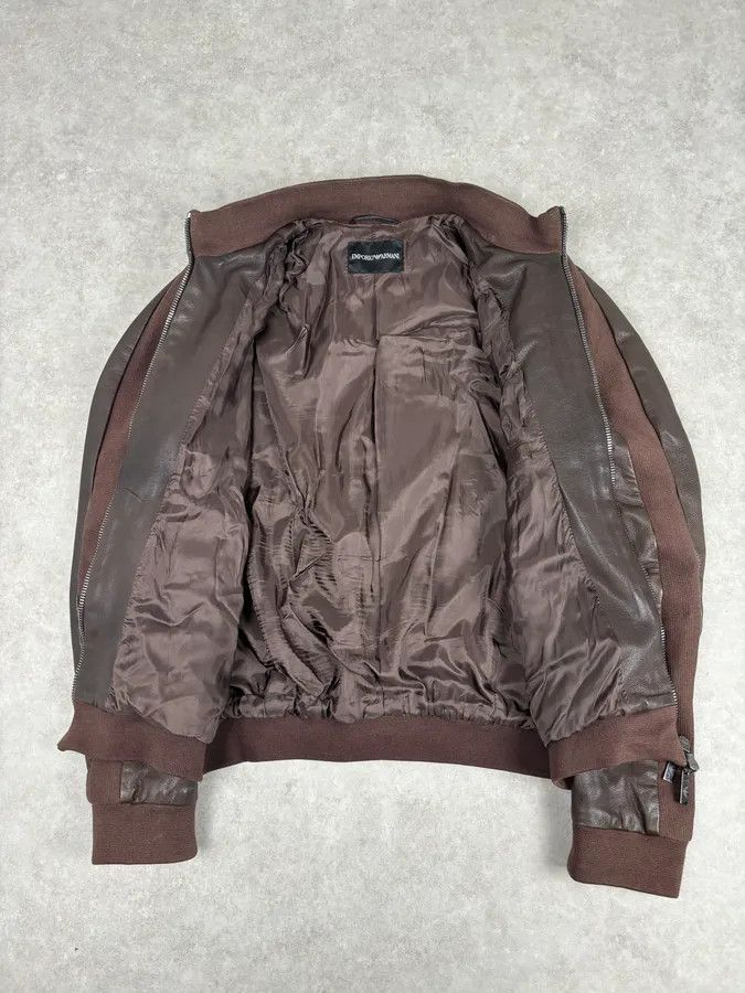 Emporio Armani SS2008 Emporio Armani Brown Lined Leather Biker Jacket Size US L / EU 52-54 / 3 - 7 Thumbnail