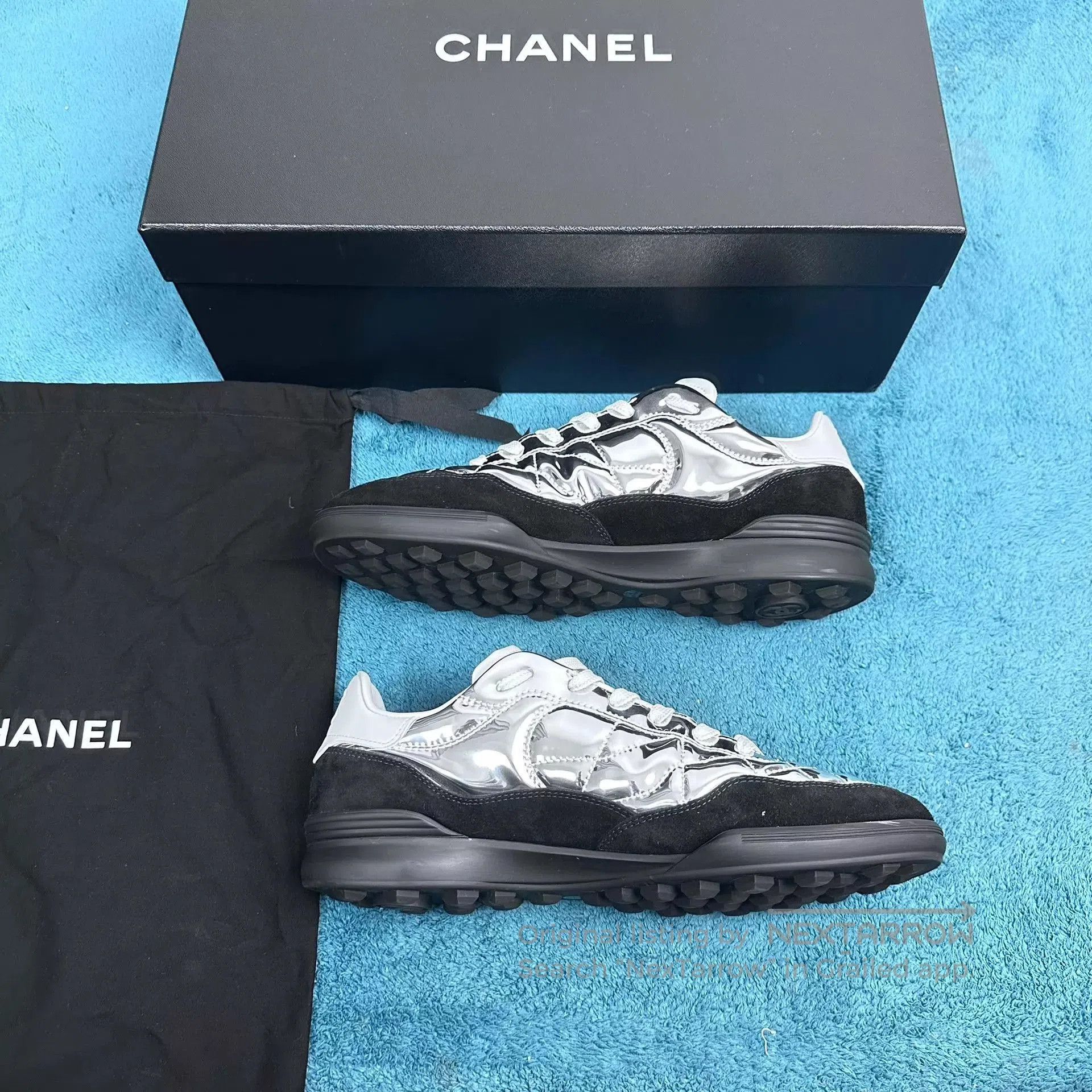 Chanel Silver Low-Top Sneakers Size 9. Size US 9 / EU 42 - 3 Thumbnail