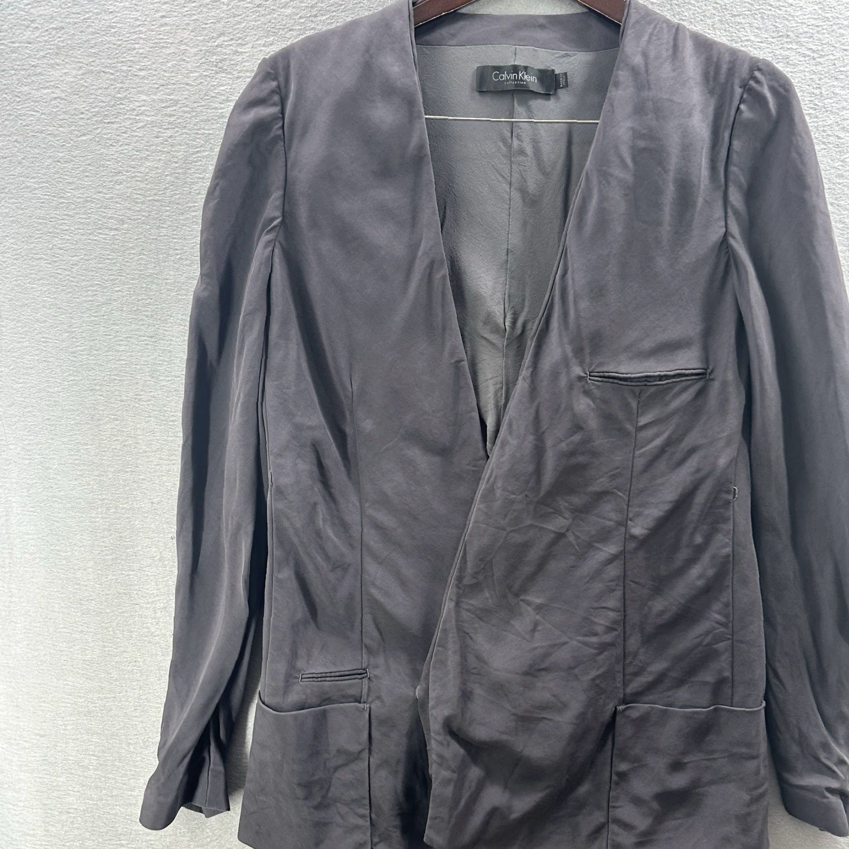 Calvin Klein VINTAGE Calvin Klein Collection Blazer Women 6 Silk Collarless Minimalist Size M / US 6-8 / IT 42-44 - 2 Thumbnail