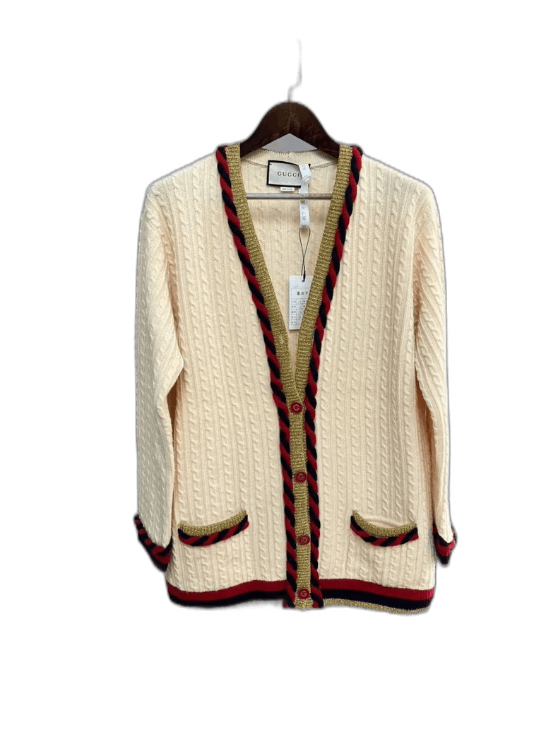 Gucci Cable Knit Long Cardigan in Cream