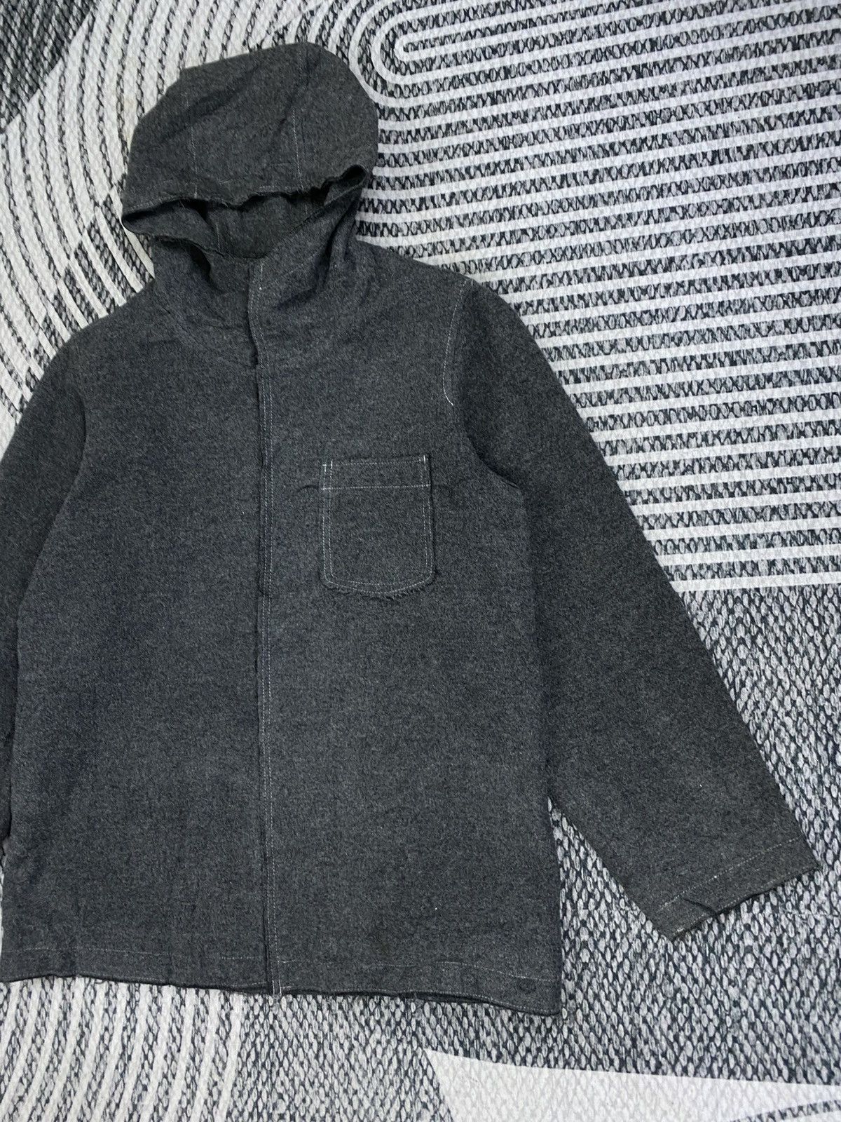 Yohji Yamamoto Yohji Yamamoto Ined Homme Single Pocket Wool Hoodie Jacket Size US M / EU 48-50 / 2 - 3 Thumbnail