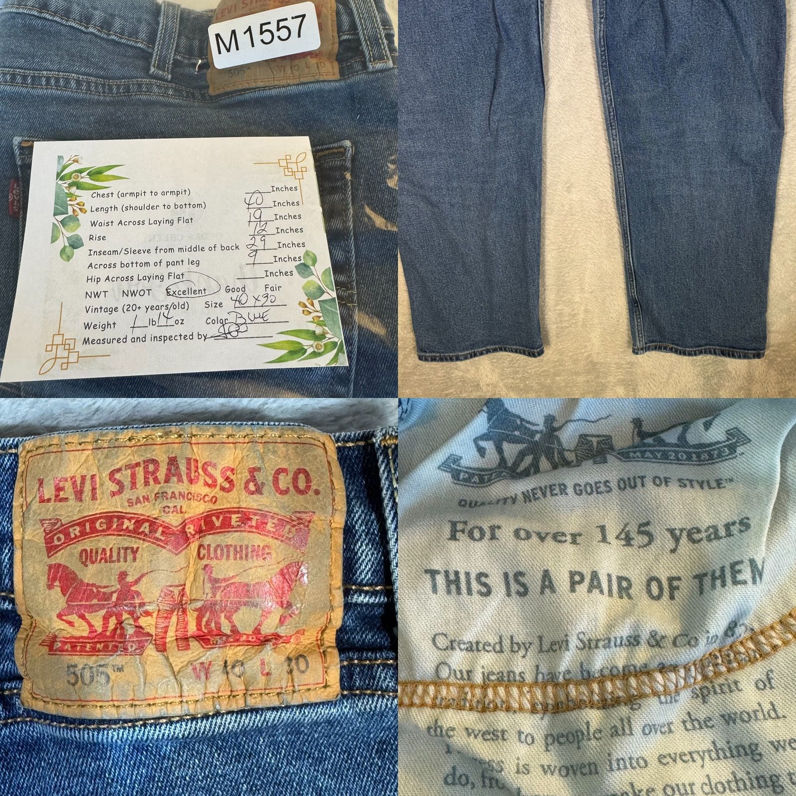 Levi's Levi’s 505 Jeans Men Blue Stretch Denim Mid-Rise Straight Leg 40 x 30 Denim Jeans Regular Mens Holiday Retro? Size US 40 / EU 56 - 8 Thumbnail