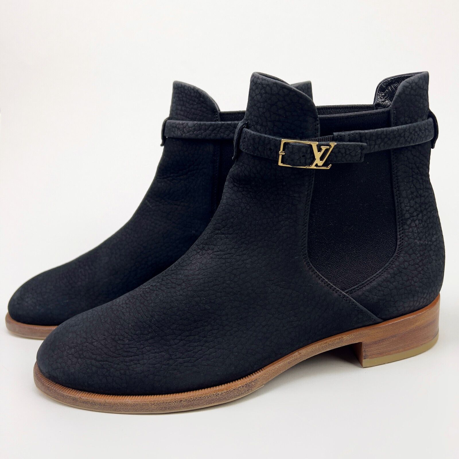 image of Gucci Chelsea Ankle Boots Lv Buckle Nubuck 37 Eur in Blue, Women's