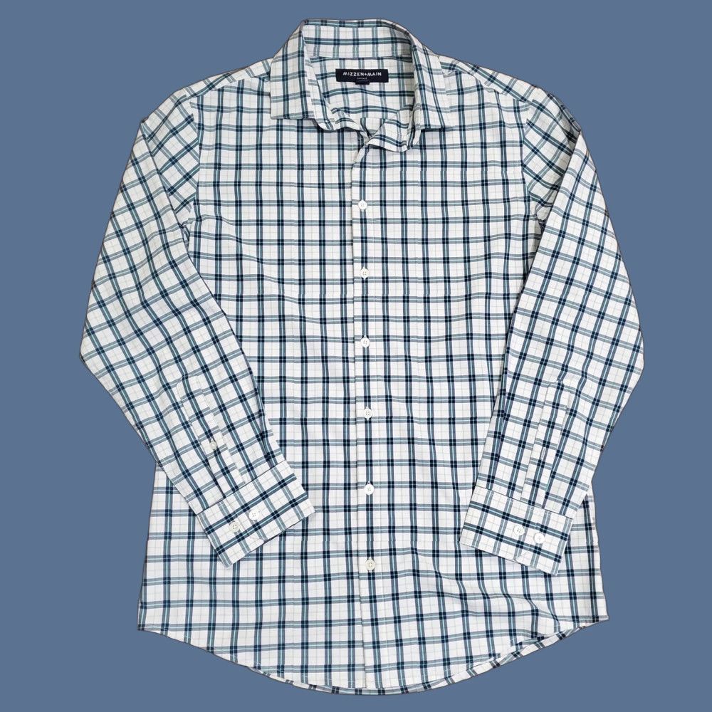 Mizzen+Main Mizzen+Main Leeward Shirt Mens Medium Plaid Dress Shirt Slim Fit 1WS-0564 Blue Green Size 40R - 1 Thumbnail