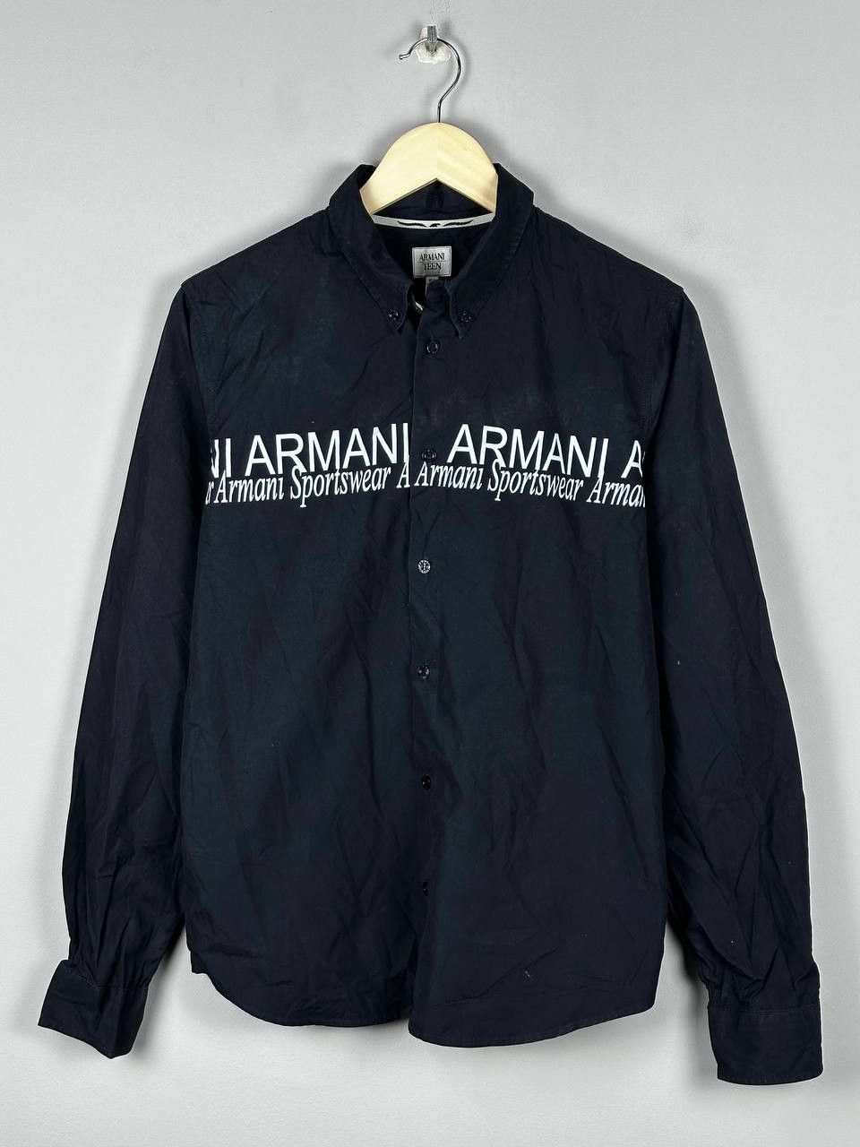 Armani Armani Vintage Navy Big Logo Shirt Size US S / EU 44-46 / 1 - 1 Thumbnail