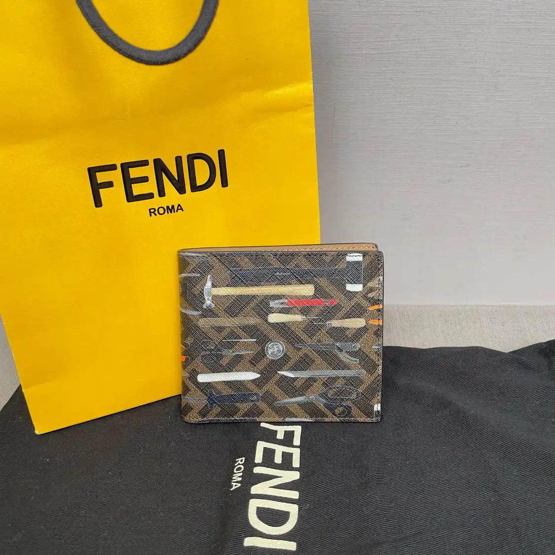 Fendi Brown Canvas Doublef Applique Wallet One Size, Men's