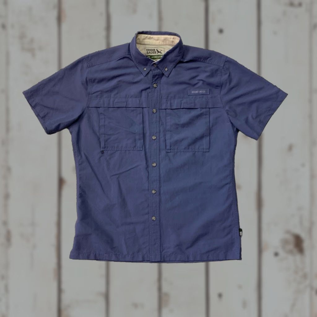 Eddie Bauer Eddie Bauer Sport Shop Short Sleeve Button-Up Shirt Mens M Blue Vented Back Pockets 3 Hoops Zipper Nylon Polyester"}} Size US M / EU 48-50 / 2 - 1 Thumbnail