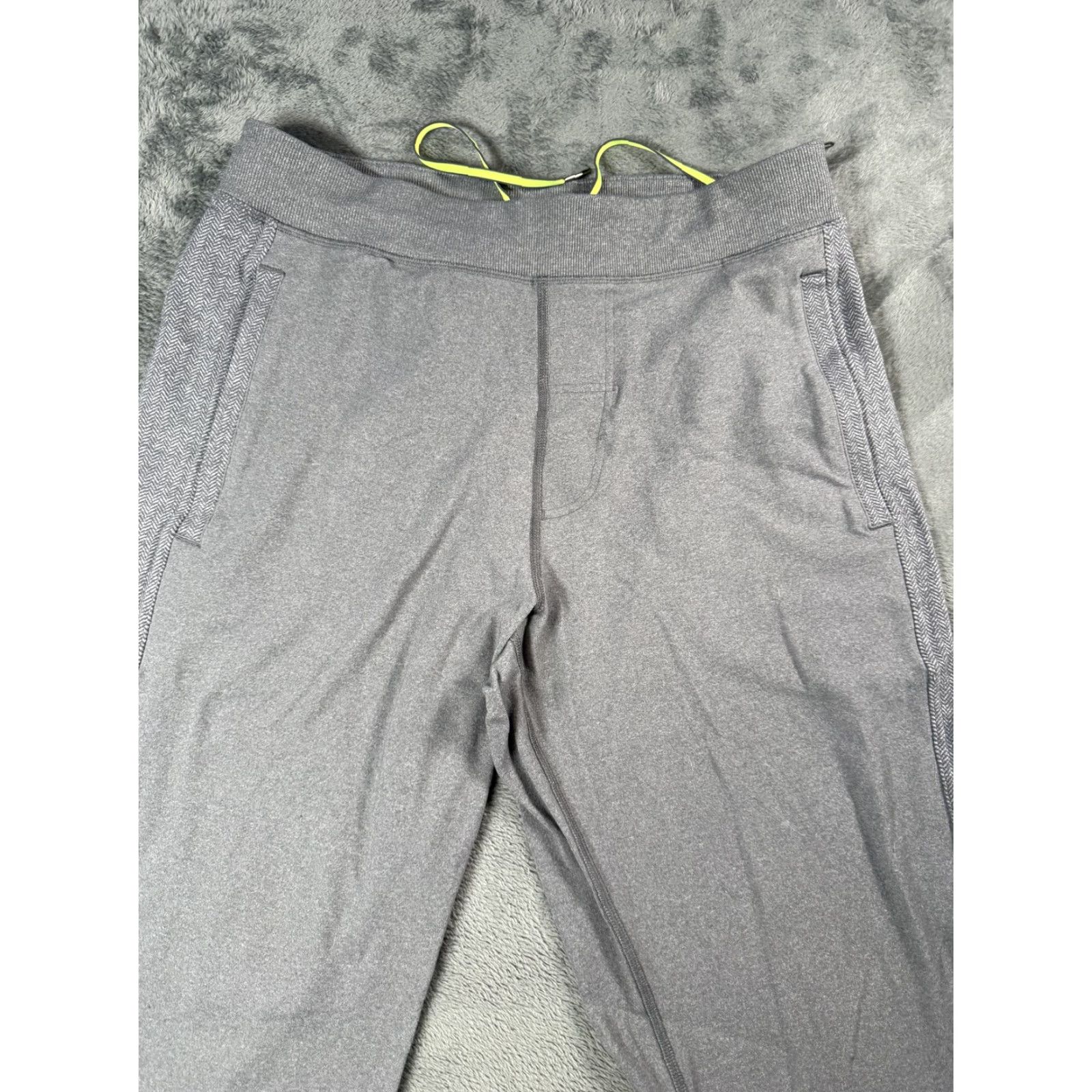 LULULEMON Men's Medium Gray Yoga Pants Wide Leg Drawstring Herringbone Activewear
