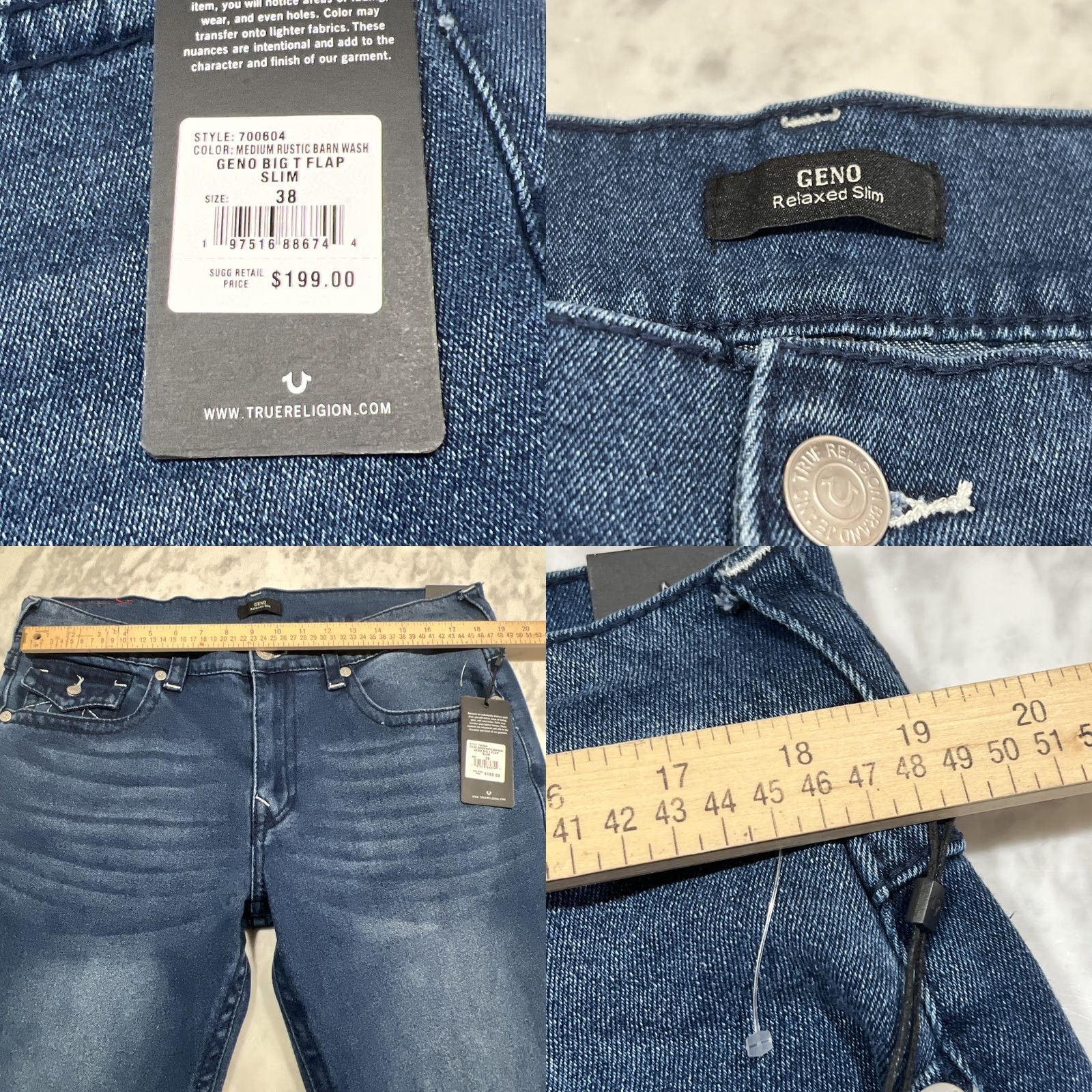 True Religion True Religion Geno Big T Flap Slim Jeans Men 38 Medium Rustic Barn Wash NWT Size US 38 / EU 54 - 9 Thumbnail