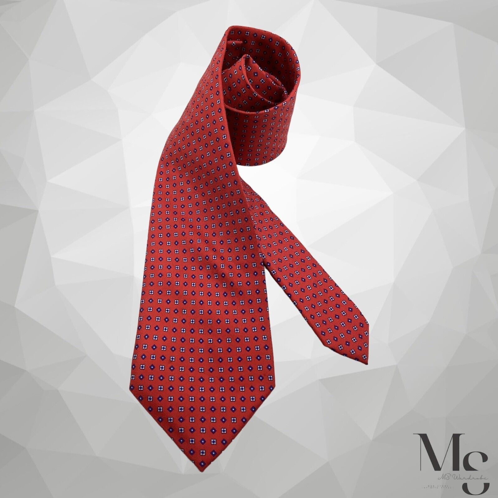 Tincati TINCATI MILANO 7Fold XL Red Geometric Silk Tie Italy W:3.5" Size ONE SIZE - 1 Thumbnail